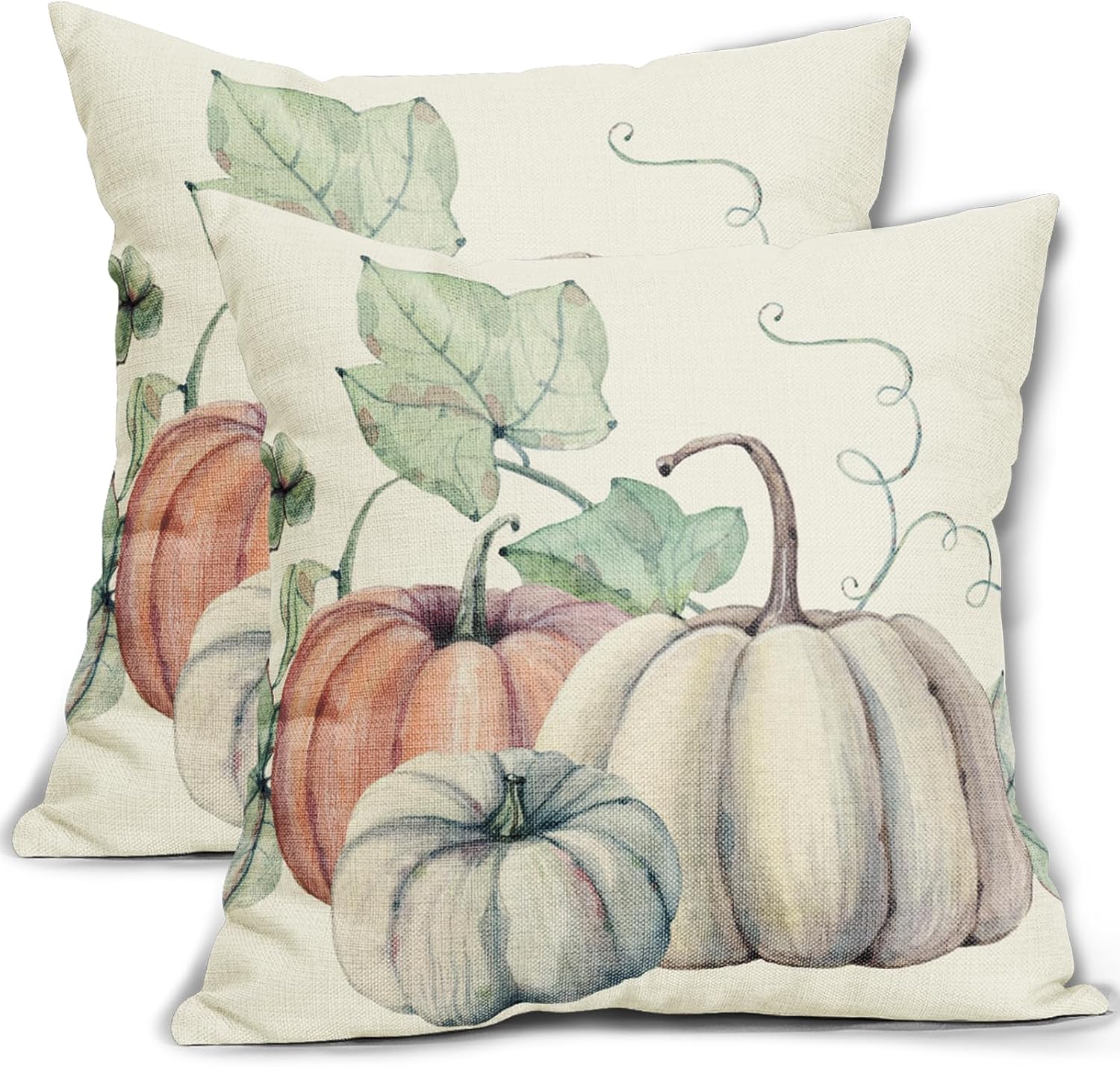 Fall Decor Pillow Covers 20x20 Inch Set of 2 Autumn Watercolor Orange White Pumpkin Decorative Outdoor Throw Pillows Thanksgiving Pillow Case Linen Square Cushion Cover Decor for Home Sofa Couch Bed 20" x 20" (Pack of 2) Fall Watercolor Pumpkin2