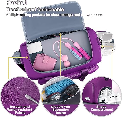 Miniatura 3 de FIORETTO Bolsa de deporte para mujer con compartimento para zapatos, capacidad de 37 litros, ideal para viajes, gimnasio, deportes, lona, fin de