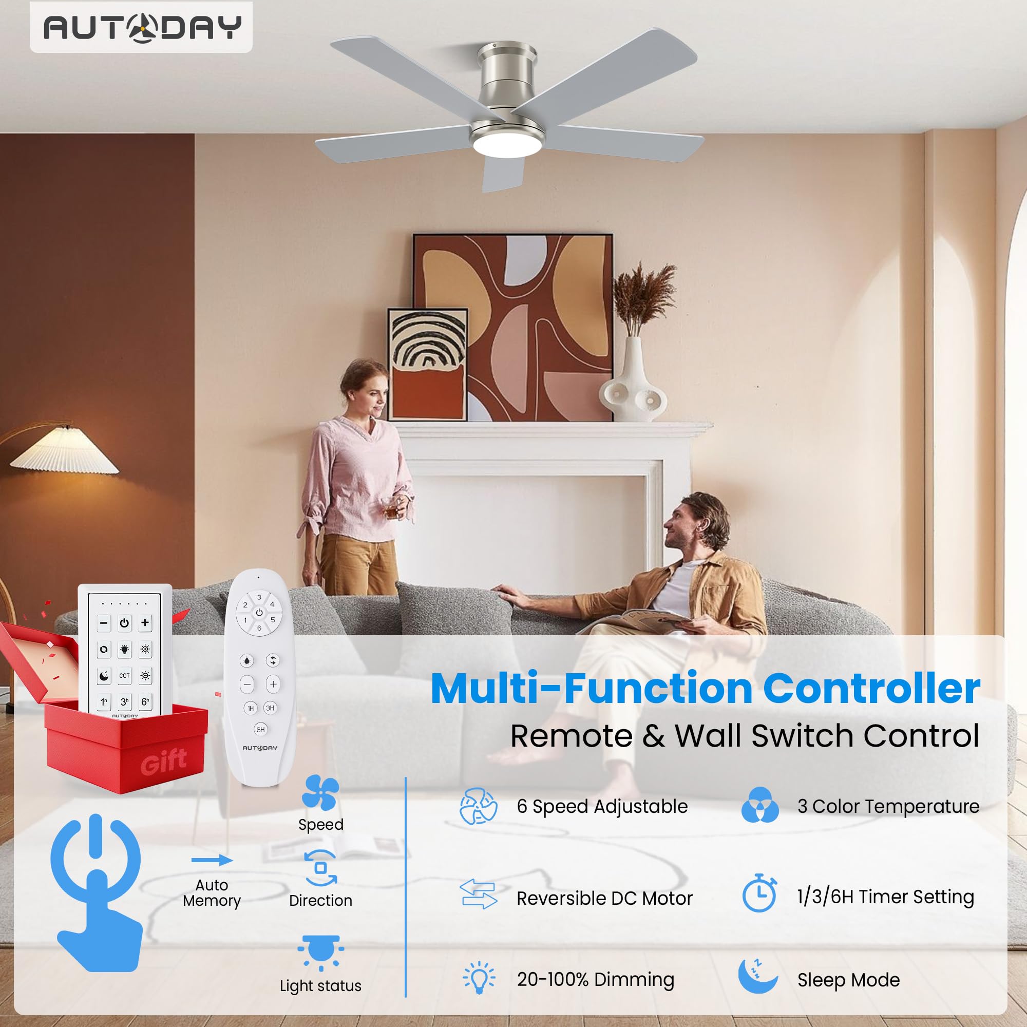 42 Inch Brushed Nickel Ceiling Fan with Light -2