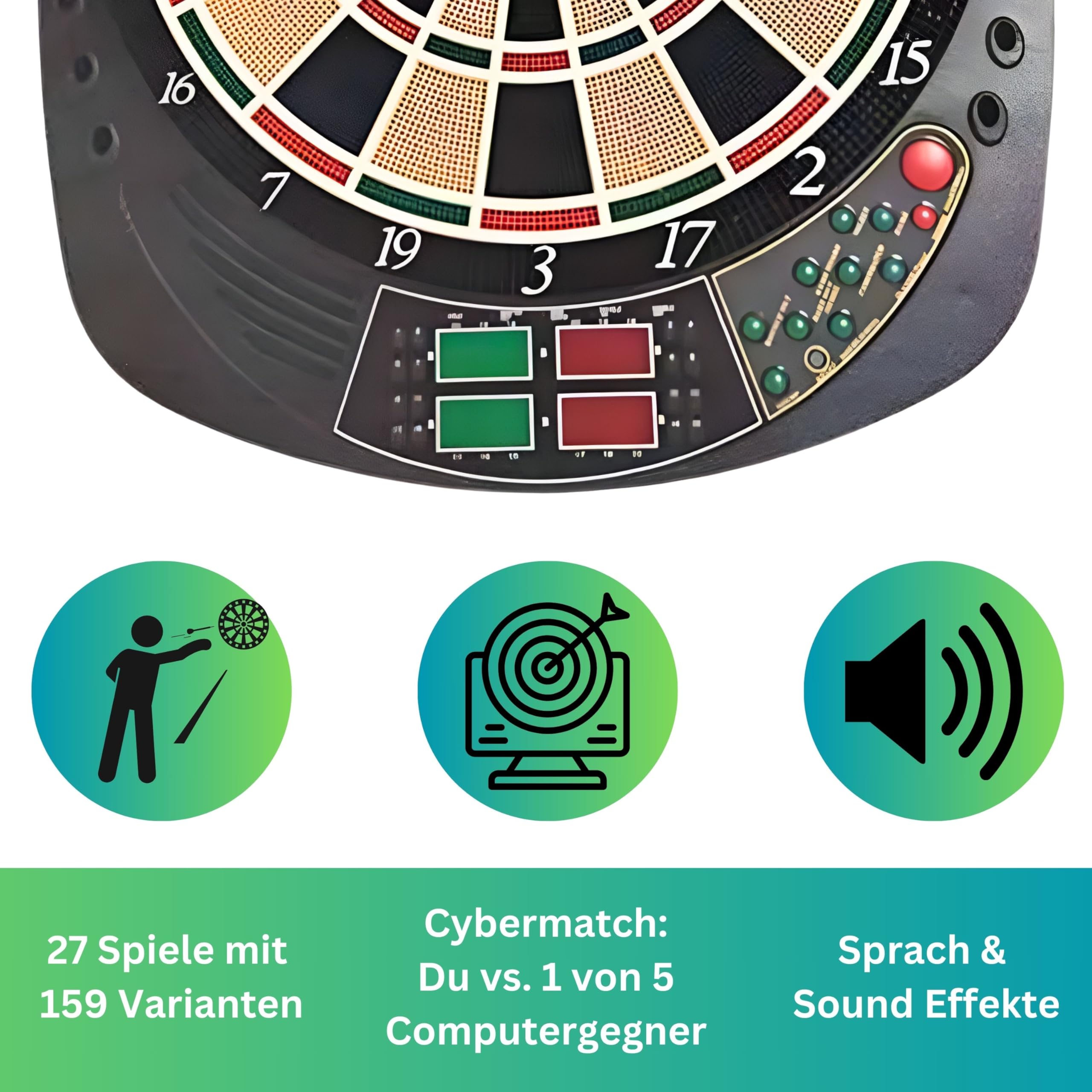 Best Sporting elektr. Dartscheibe Coventry - 27 Spiele mit 159 Varianten, bis zu 16 Spieler, 12 Dartpfeilen & Ersatzspitzen, LED-Anzeigen, Soundeffekt (Weiße Spinne)