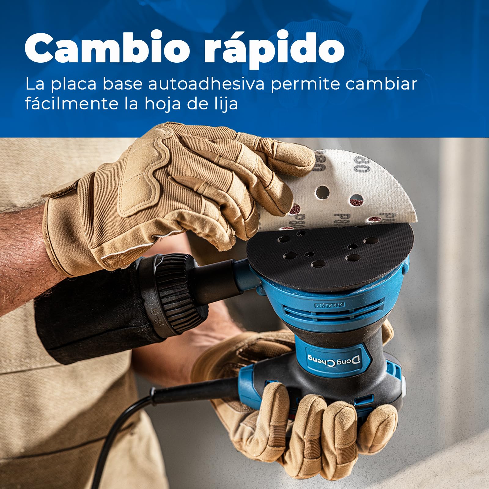 DongCheng Lijadora orbital aleatoria 300W, 125mm, 6 velocidades, 4.000-12.000 rpm con colector de polvo y 10 lijas, ideal para proyectos de carpintería y bricolaje