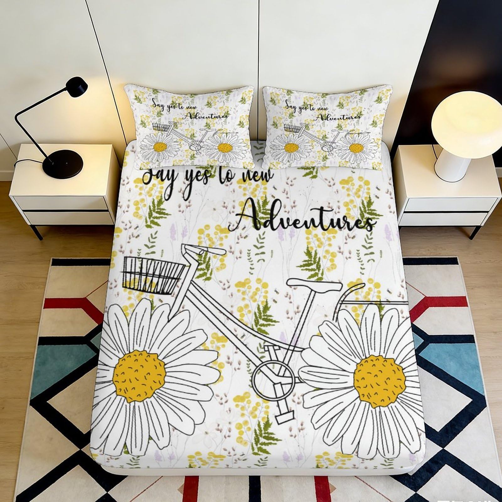 Pnayamiorkfel Style-3 3D Printed Daisy Bicycle Fitted Sheet Microfiber Soft Mattress Cover For Bedroom Decor Dustproof Washable 90X200x25cm