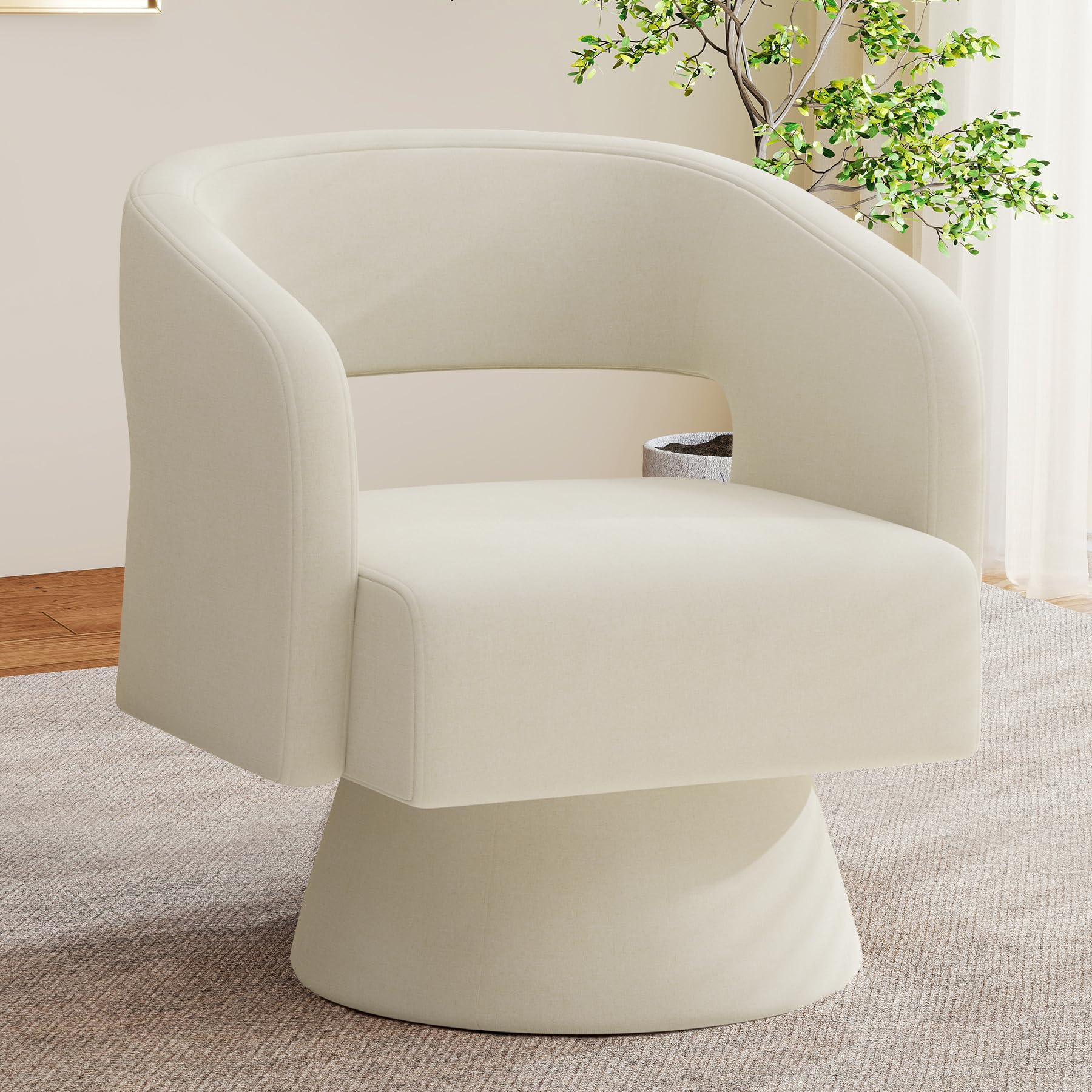 Nebuaegis Swivel Accent Chair, Modern Comfy Chenille Barrel Chairs, Oversized Upholstered Round Arm Chair for Living Room, Bedroom, Reading Room,