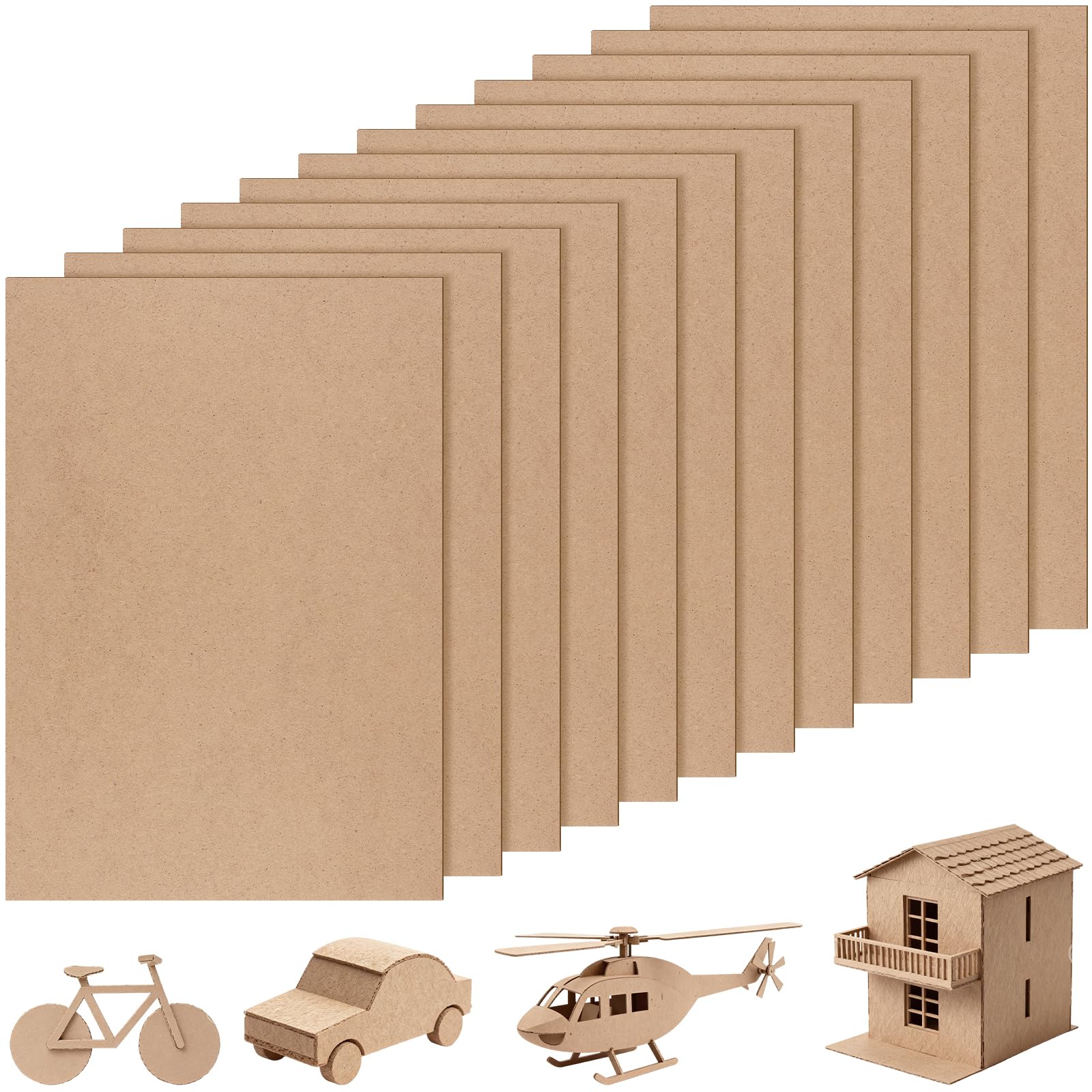 SENJEOK 12 PCS A4 MDF Wood Boards, 2 mm Medium Density Fiberboard Sheets, MDF Blanks Sheets for Craft, Model Making, Hand Carving, Painting, Decor