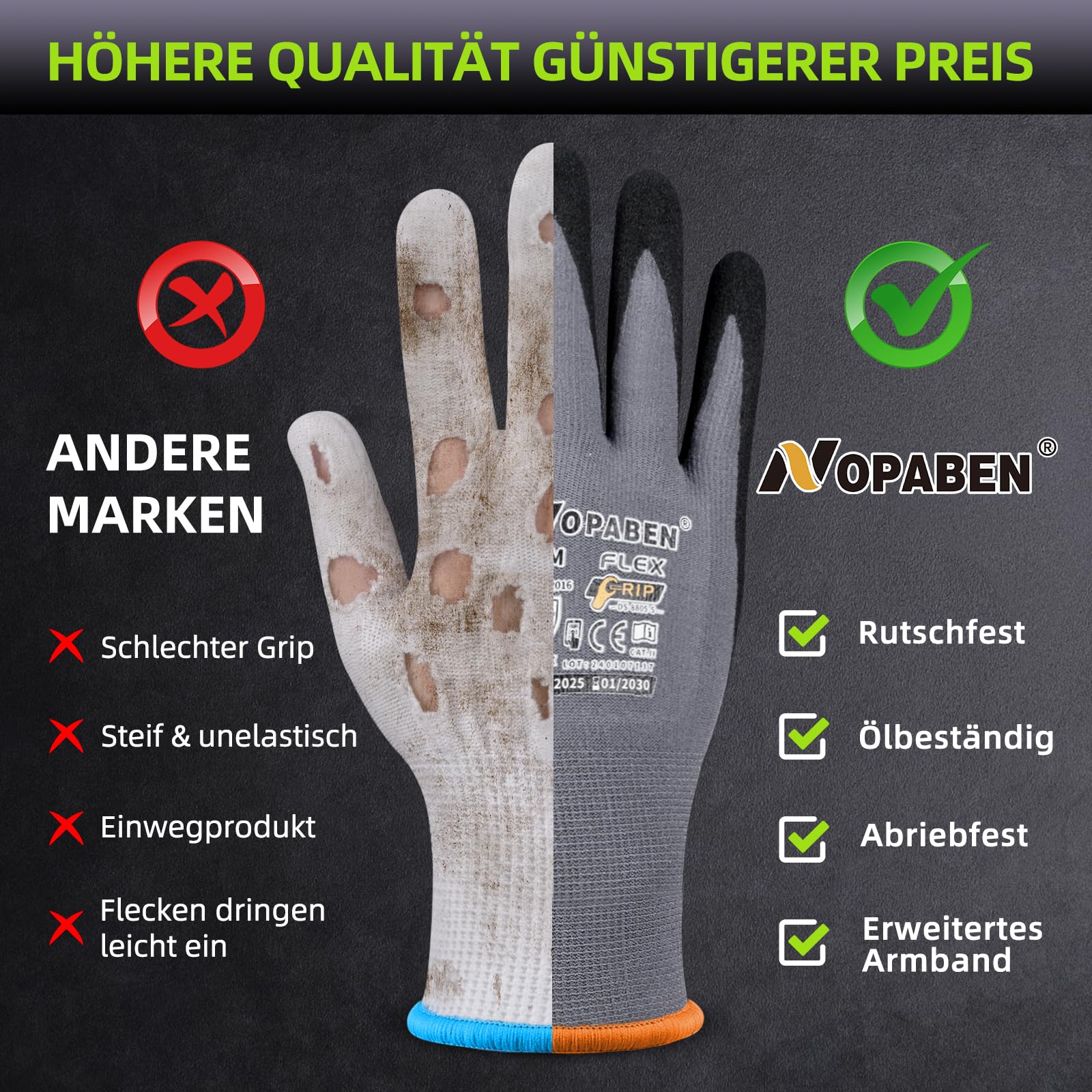 3 pares de guantes de trabajo para hombre, guantes de montaje con agarre óptimo y sensibilidad táctil fina, resistentes al aceite y transpirables, guantes de protección industrial para mecánicos y