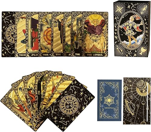 SUNHHX Juego de cartas de tarot, 78 cartas de tarot de PVC, impermeable, resistente a las arrugas, lámina dorada, cartas de tarot clásicas con libro