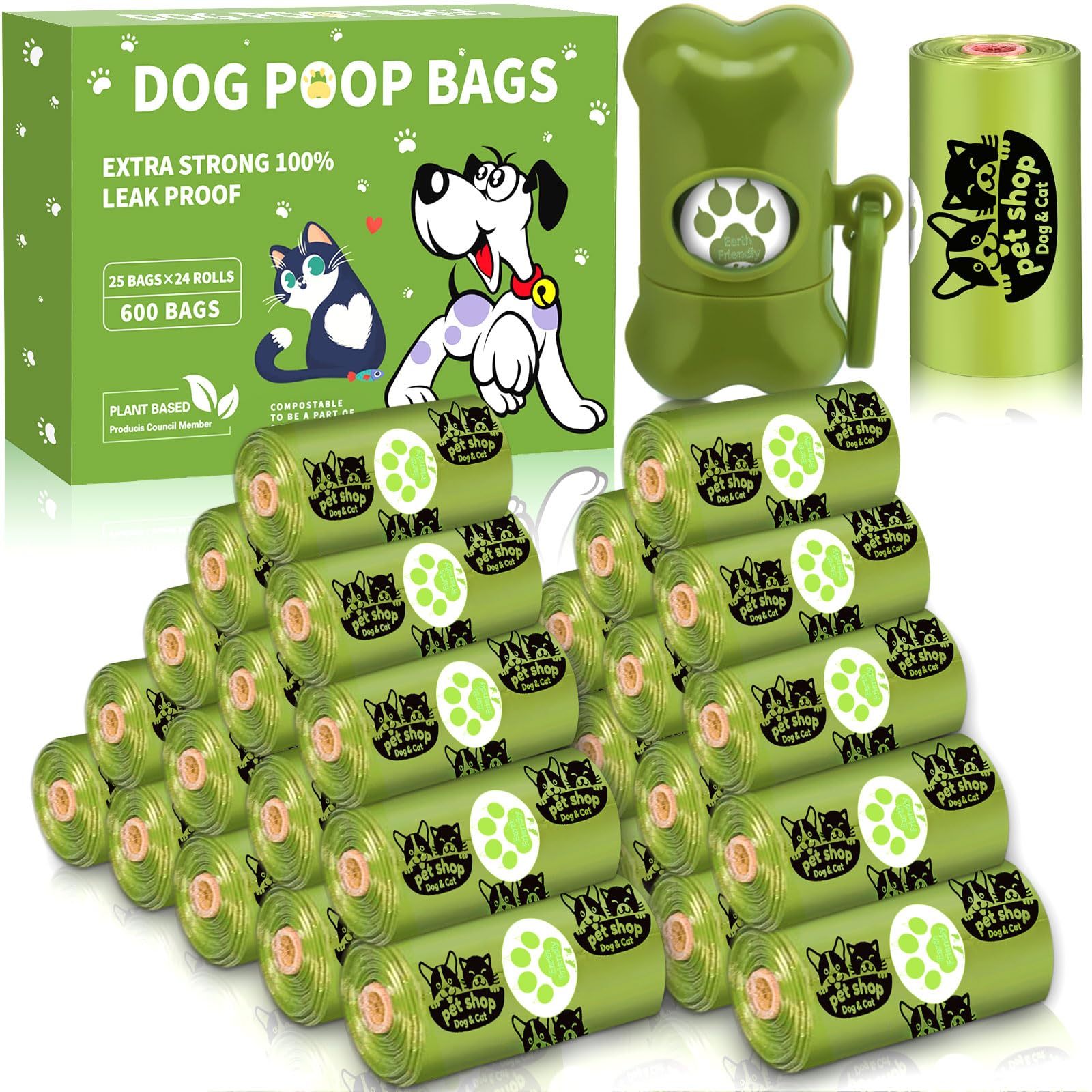 ZPQAODI Bolsas Caca Perro,Bolsitas Caca Perro,Bolsas Perro 600 Unidades,Bolsas Excrementos Perros,Dog Poop Bag con Dispensador,a Prueba de Fugas,Extra Grueso, Ligero aroma a limoncillo(Verde)