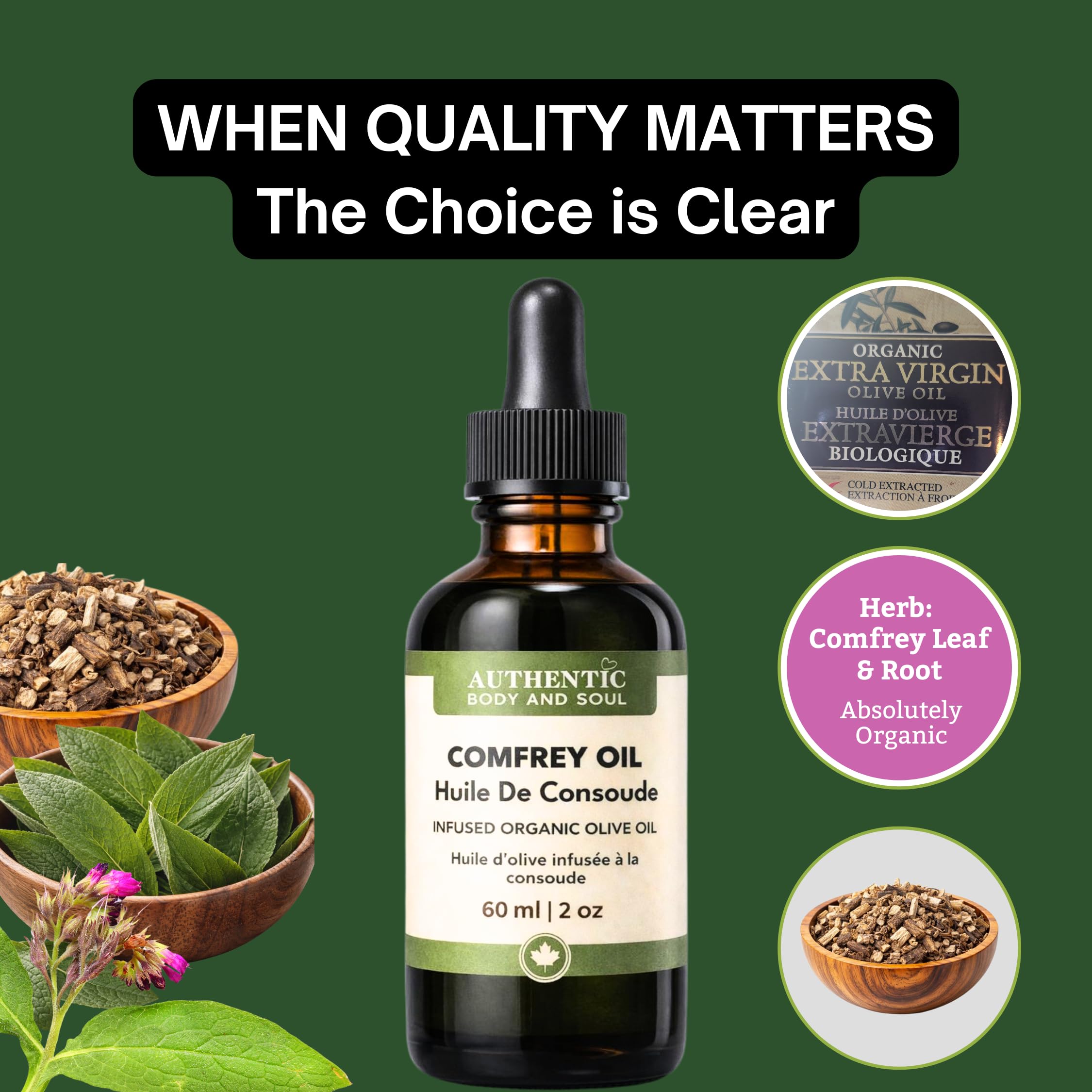 Comfrey Oil – Undiluted 2 oz Leaf & Root, Unscented, From Certified Organic Farm, Comfrey Infused Organic Cold-Pressed Olive Oil for Skin | Symphytum Officinale, Premium Herbal Handcrafted Slow-Infused, Authentic Body And Soul - 3