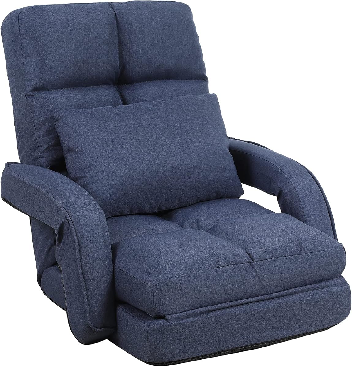 Indoor Floor Chair with Armrest and Pillow Folding Chaise Lounge Sofa 14-Position Adjustable Comfy Gaming Recliner Chair Padded Seats for Adults (Blue)