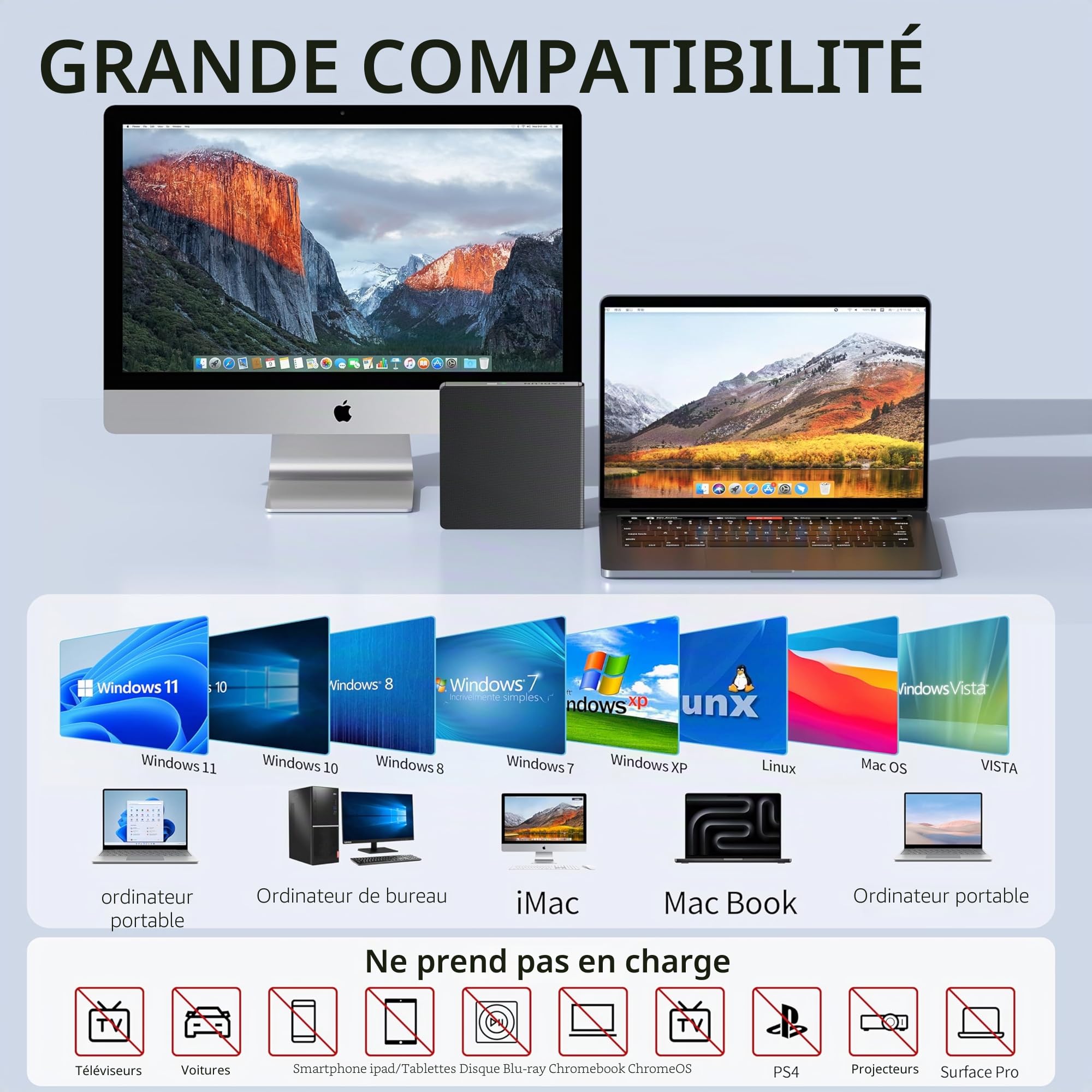 Lecteur CD DVD Externe USB 3.0 USB C Lecteur CD Externe pour Ordinateur Portable Bureau PC Macbook iMac, Graveur DVD +/-RW Lecteur Optique Externe DVD Lecteur DVD pour Windows 11/10/8/7/XP/Linux/Vista