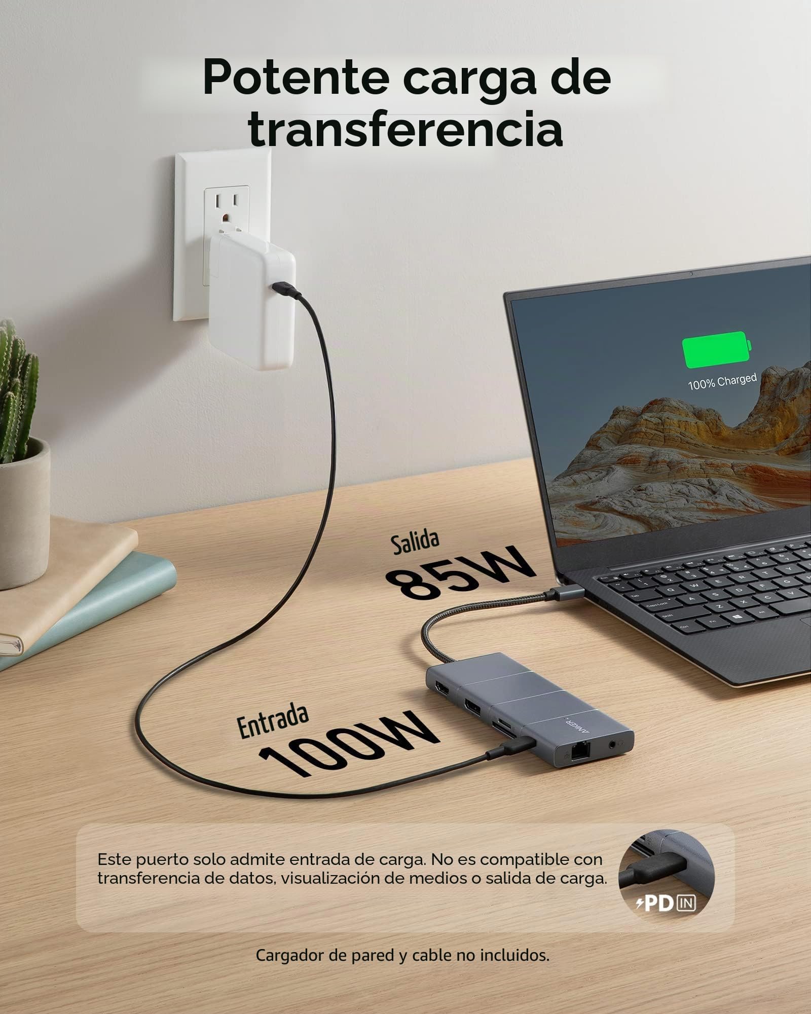 Anker 565Hub USBC11en 1,Docking station,puertos de USB-C y USB-A de10 Gbps,HDMI 4Ky DisplayPort, suministro de energía de100W,2 puertos de datos USB 2.0,Ethernet,AUX,microSD y ranuras para tarjetas SD