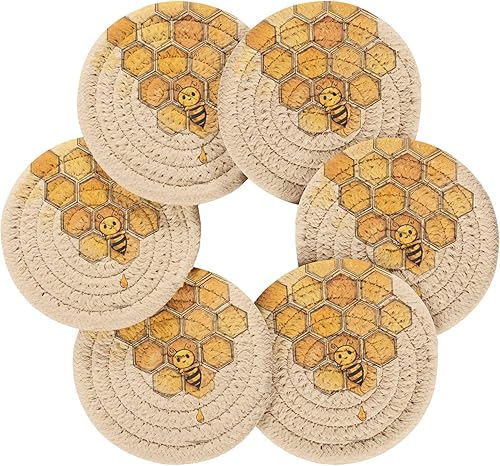 Miniatura 2 de Cute Bees Vintage Cotton Coasters Set of 6 with Holder Coasters for Coffee Table Posavasos para Mesa