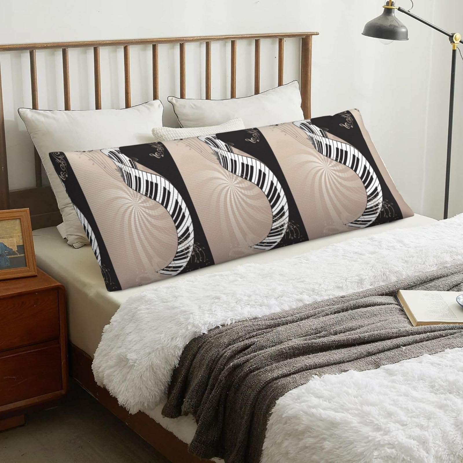 Piano Keyboard, Body Pillow Cover with Zipper,Long Body Pillowcase 20 x 60 in