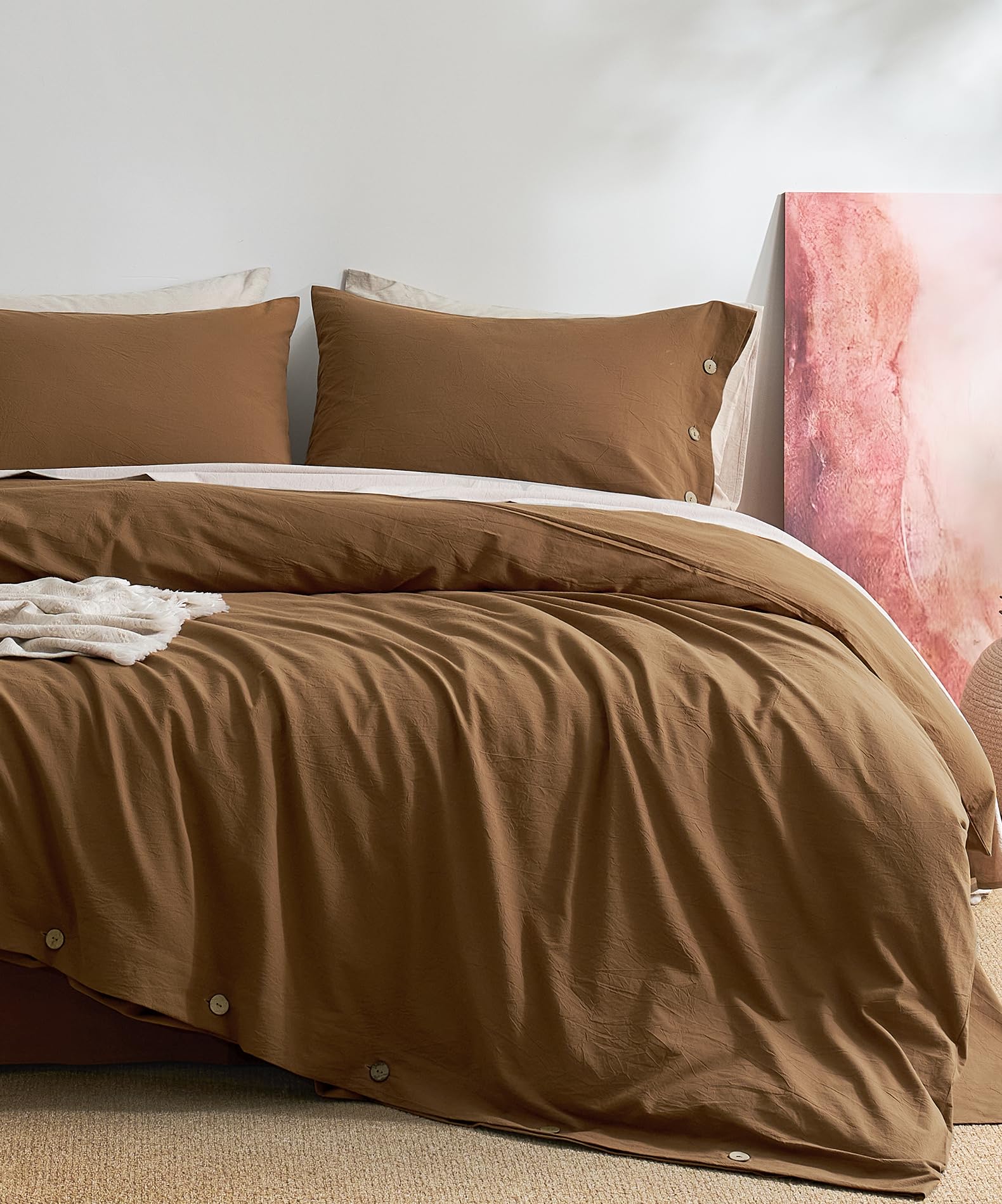 JELLYMONI 100% Washed Cotton Fall Pumpkin Duvet Cover King, Linen-Like