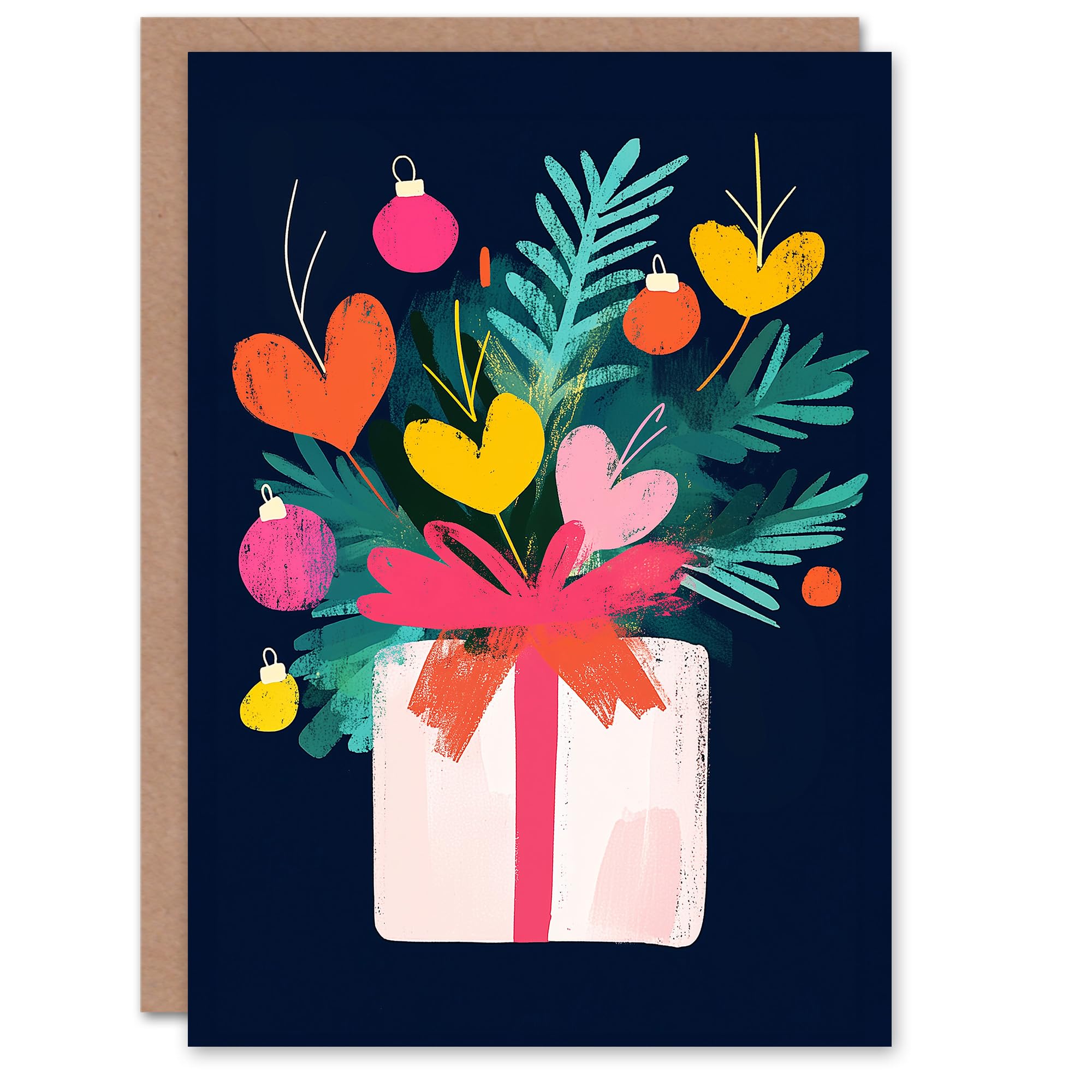 Wee Blue Coo Wrapped Present Heart Bauble Sprig Modern Xmas Card