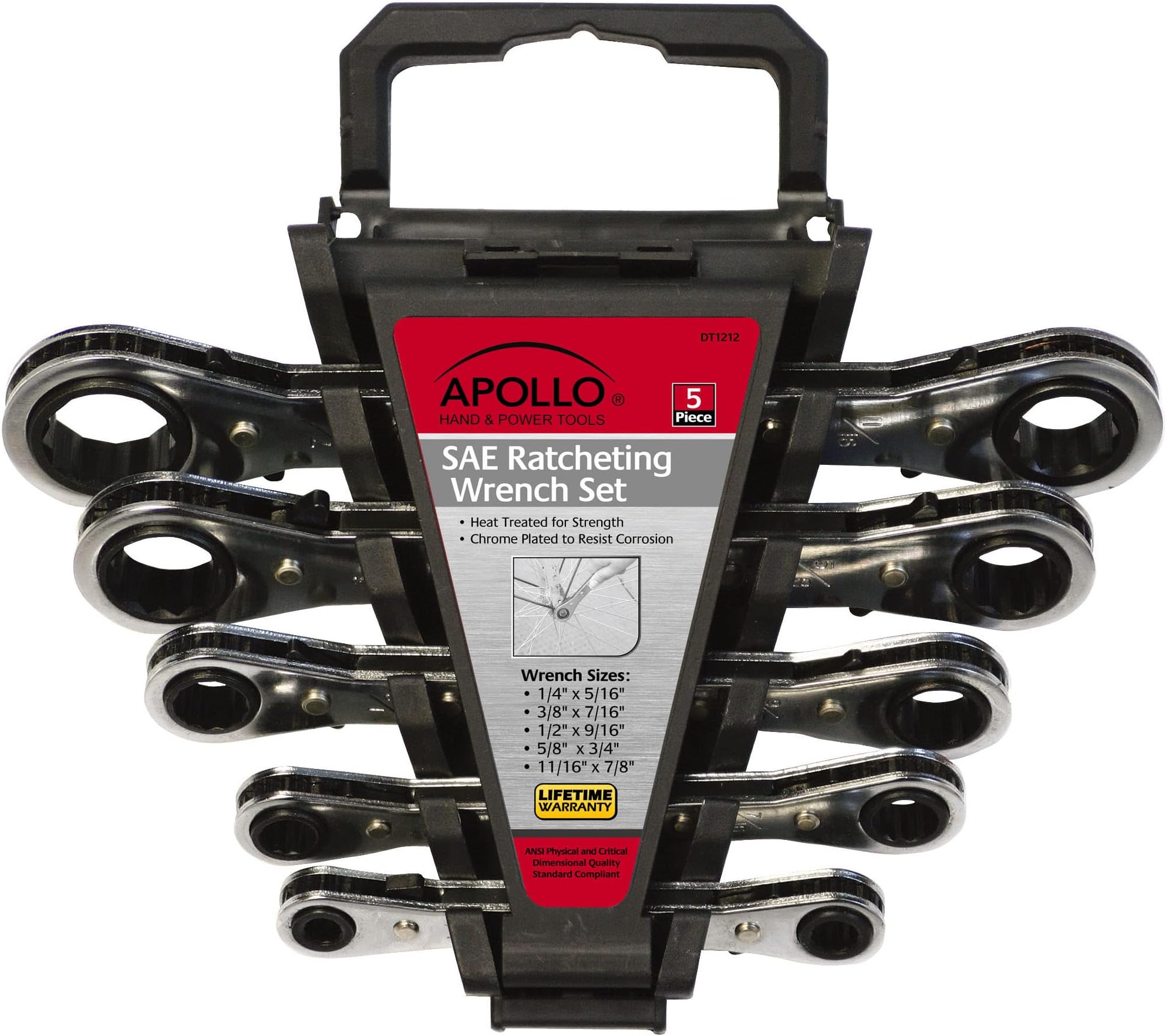 TOOLS 5 Piece SAE Steel Ratcheting Wrench Set includes 5 Ratcheting Wrenches in Quick Release Case for Trunk, Garage and on the Road - DT1212