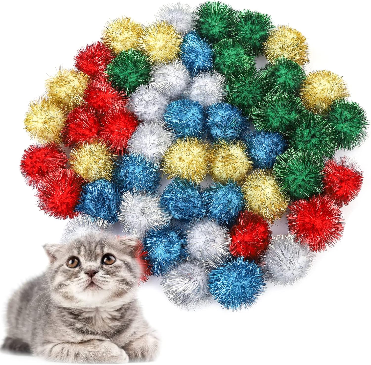 50Pcs Cat Balls Toys for Indoor Cats, 1.5 inch Cat Sparkle