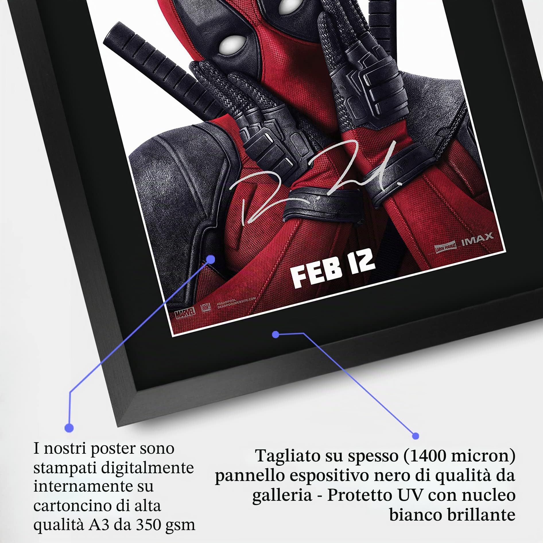 HWC Trading Deadpool A3 Incorniciato Firmato Regalo Visualizzazione delle Foto Print Immagine Autografo Stampato per Ryan Reynolds Fan Movie Poster