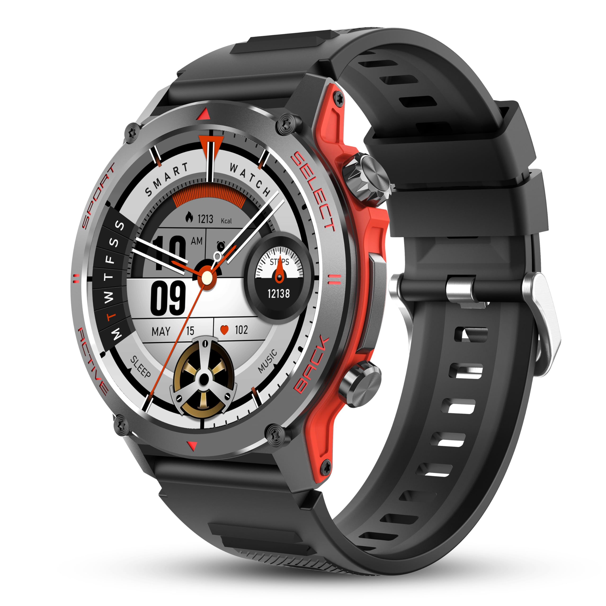 Popglory Smart Watch, 1.43'' AMOLED Smartwatch Men Women Answer/Make Call, Digital Fitness Watch Connected GPS, 110+ Sports, Blood Pressure, Heart Rate, Stress Monitor Sports Watch for Android or iOS