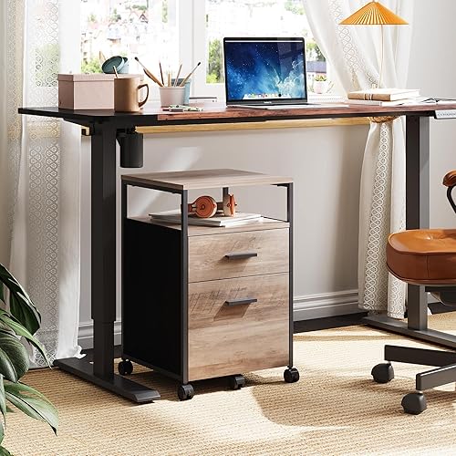 Miniatura 2 de DEVAISE Archivador de 2 cajones, soporte para impresora móvil con estante de almacenamiento abierto, archivador de madera para tamaño A4 o carta