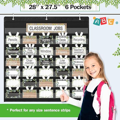 Miniatura 6 de Tabla de bolsillo de trabajo en el aula con 96 tarjetas y 3 ganchos, horario educativo de gestión de clases para maestros de regreso a clases