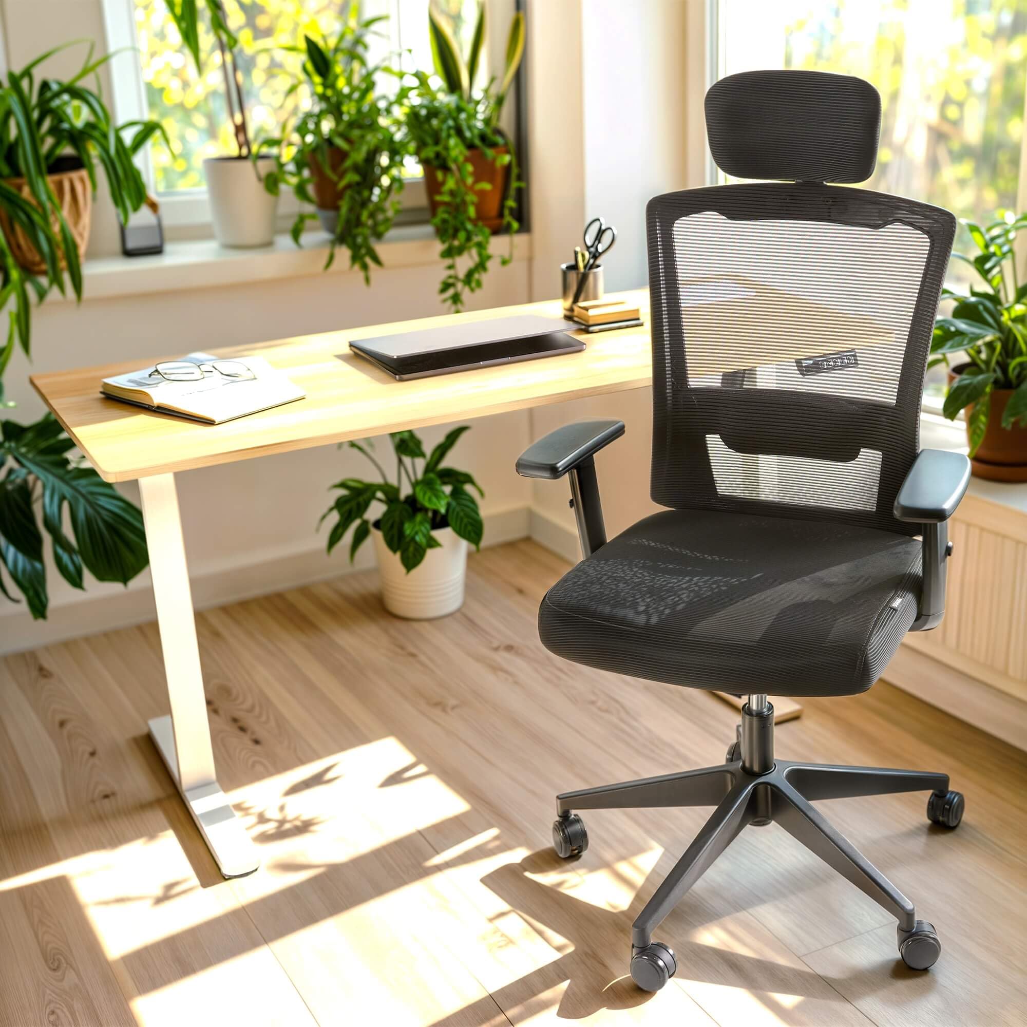 Arebos Bürostuhl Ergonomisch, Schreibtischstuhl mit Verstellbarer Kopfstütze, Armlehnen, Lendenwirbelstütze, Drehstuhl Wippfunktion, Chefsessel aus Mesh,Rückenschonend, Bürostuhl 136kg
