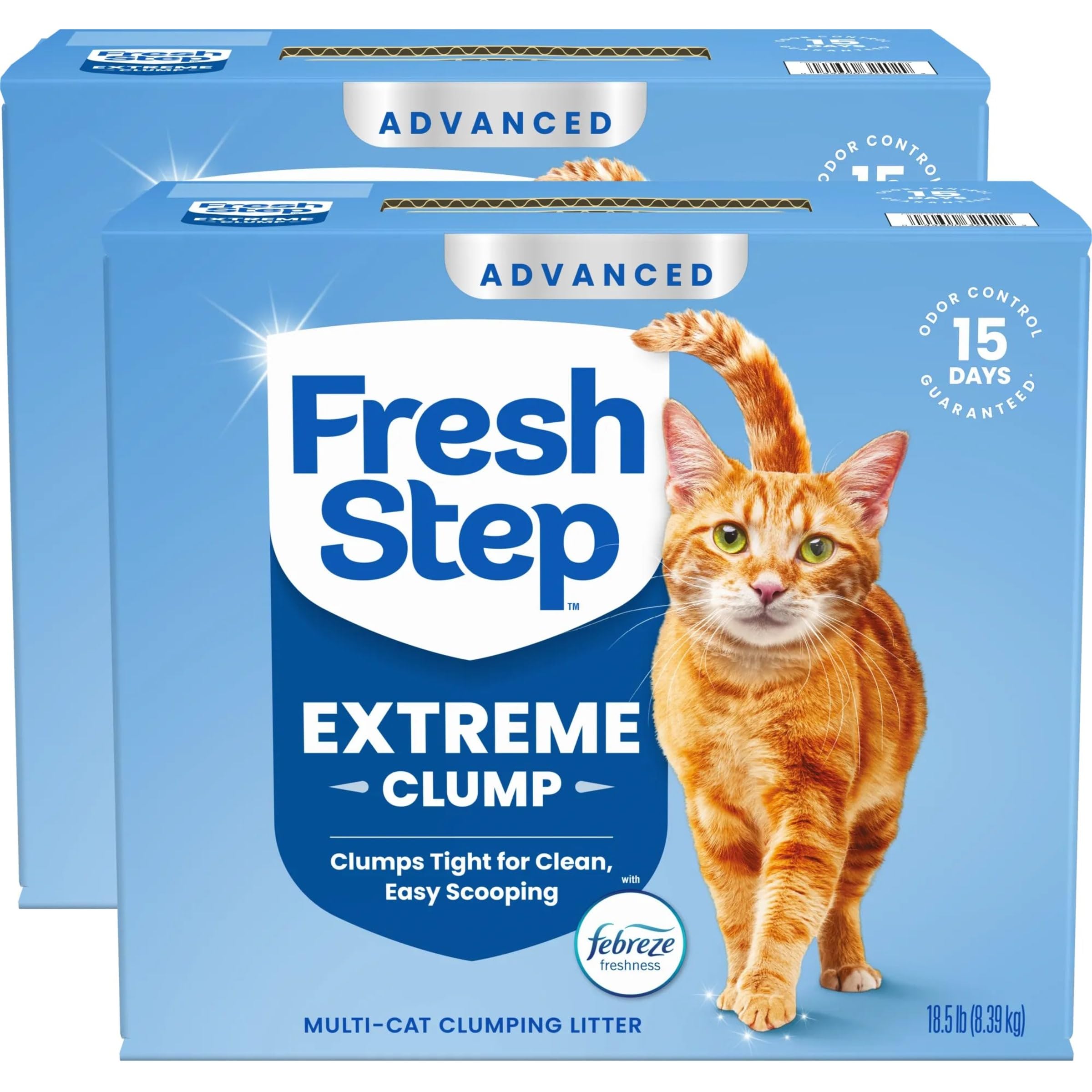 Fresh Step Advanced Extreme Clumping Litter with Febreze Freshness with Mountain Spring Scent, Fights Odor on Contact, 37 lbs. (2 x 18.5 lb. Box)
