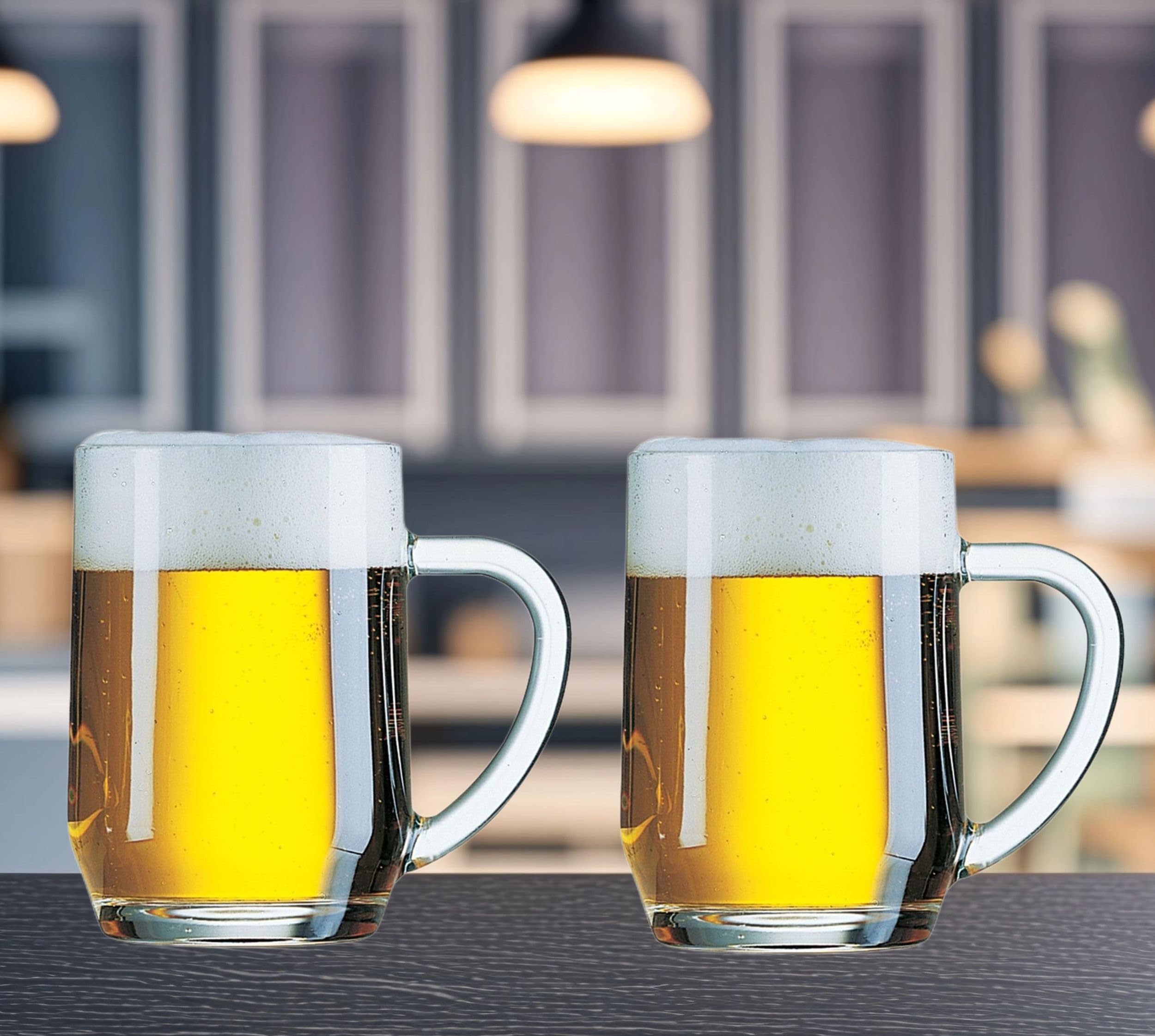 Shop4allsorts Beer Tankard - Set of 2 - Traditional Mancunian Design - 1 Pint (57cl/20oz) - Heavy Duty Glass with Comfortable Handle