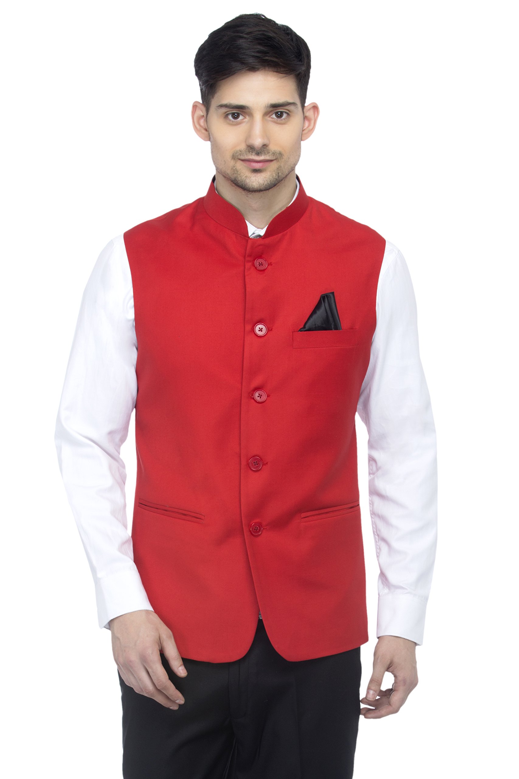 Favoroski Bandhgala Sleeveless Jackets Ethnic Men's Wear Waistcoat (Red_40)