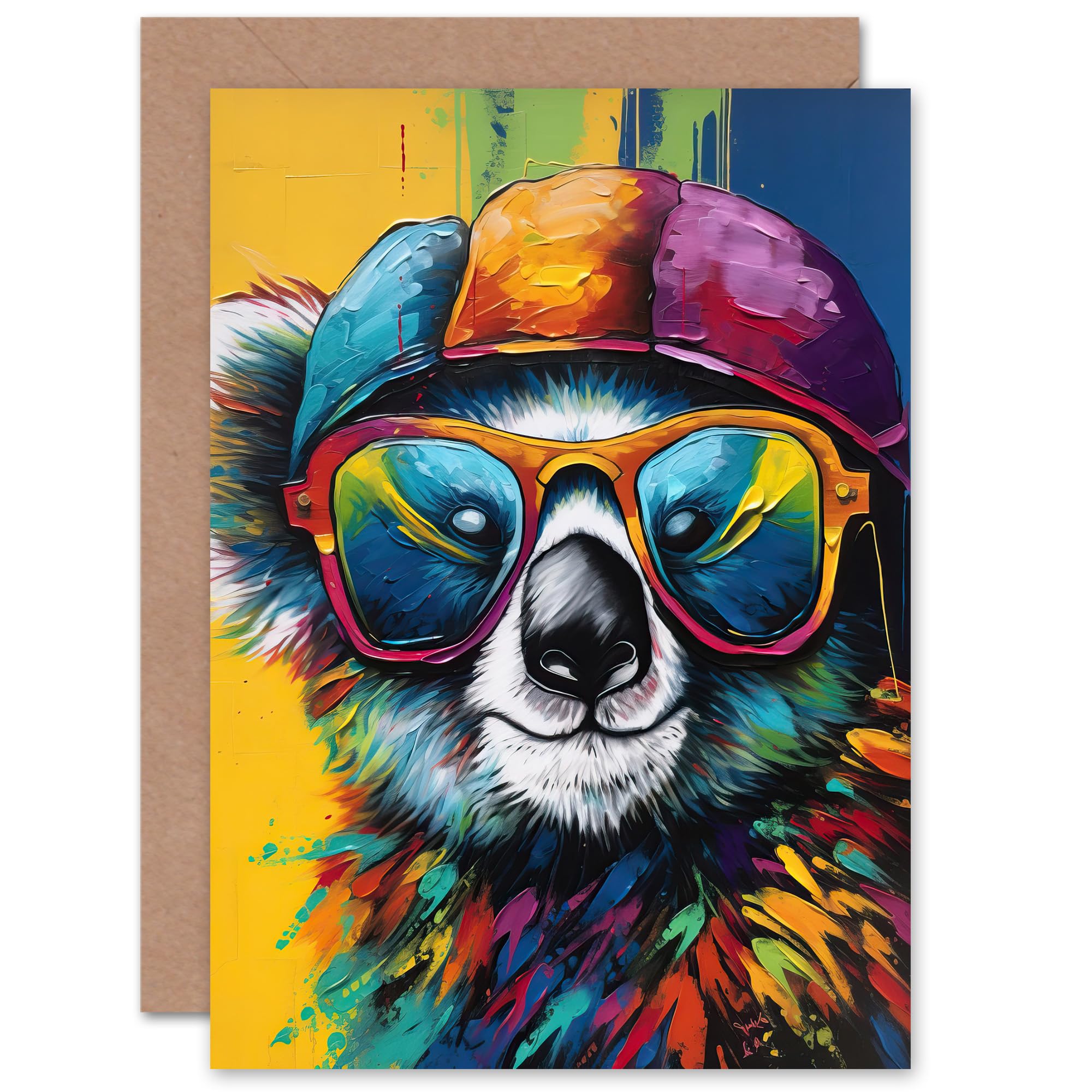 Artery8 Cool Koala Bright Colourful Fun for Child Children Kids Birthday Thank You Congratulations Blank Art Greeting Card
