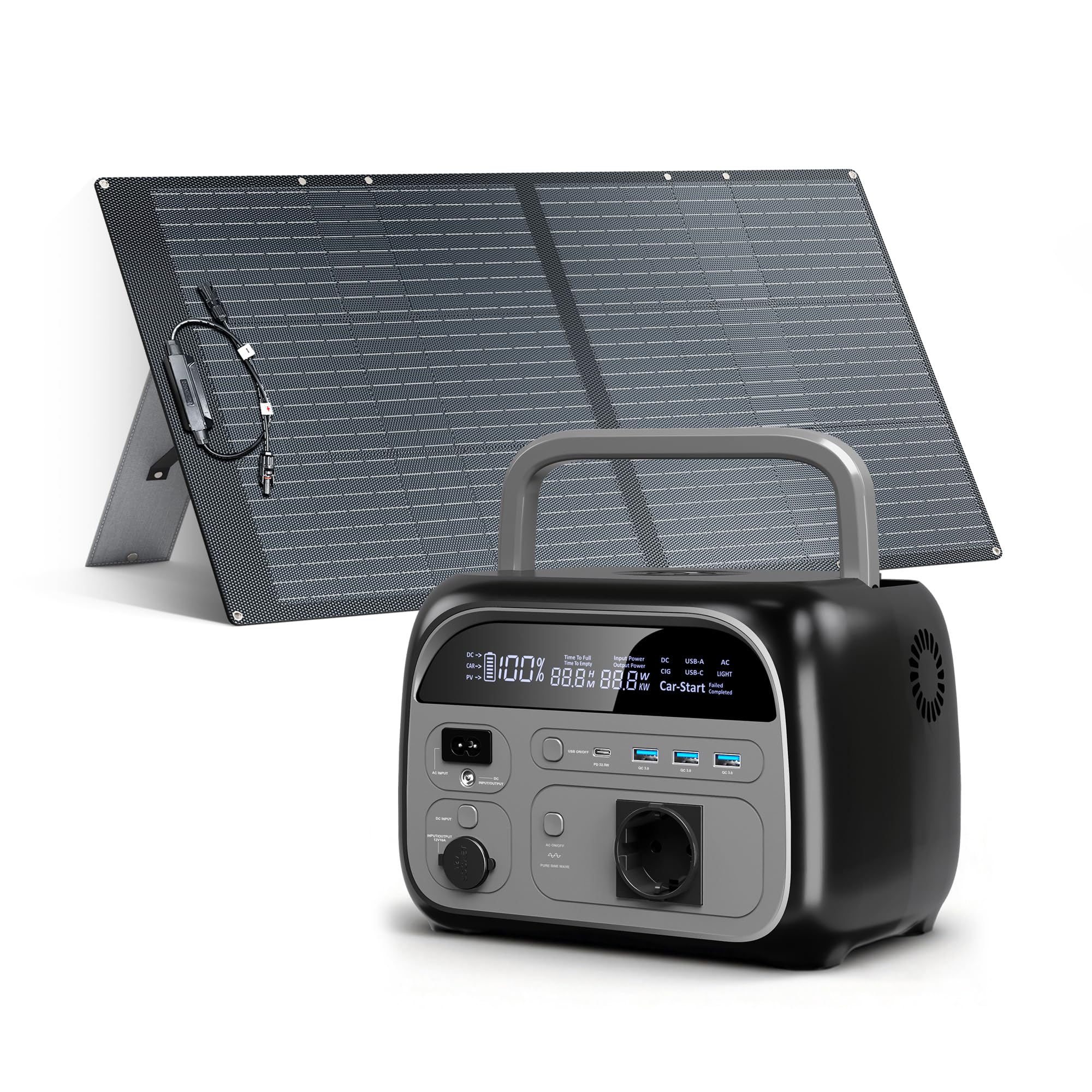 AP400 Powerstation 345Wh LiFePO4 Akku, 500W Spitze Solargenerator mit 100W Solarpanel, 140W Schnellladung, Mobiles Solar Set für Camping, Reisen, Outdoor, Notfälle und als Notstromaggregat