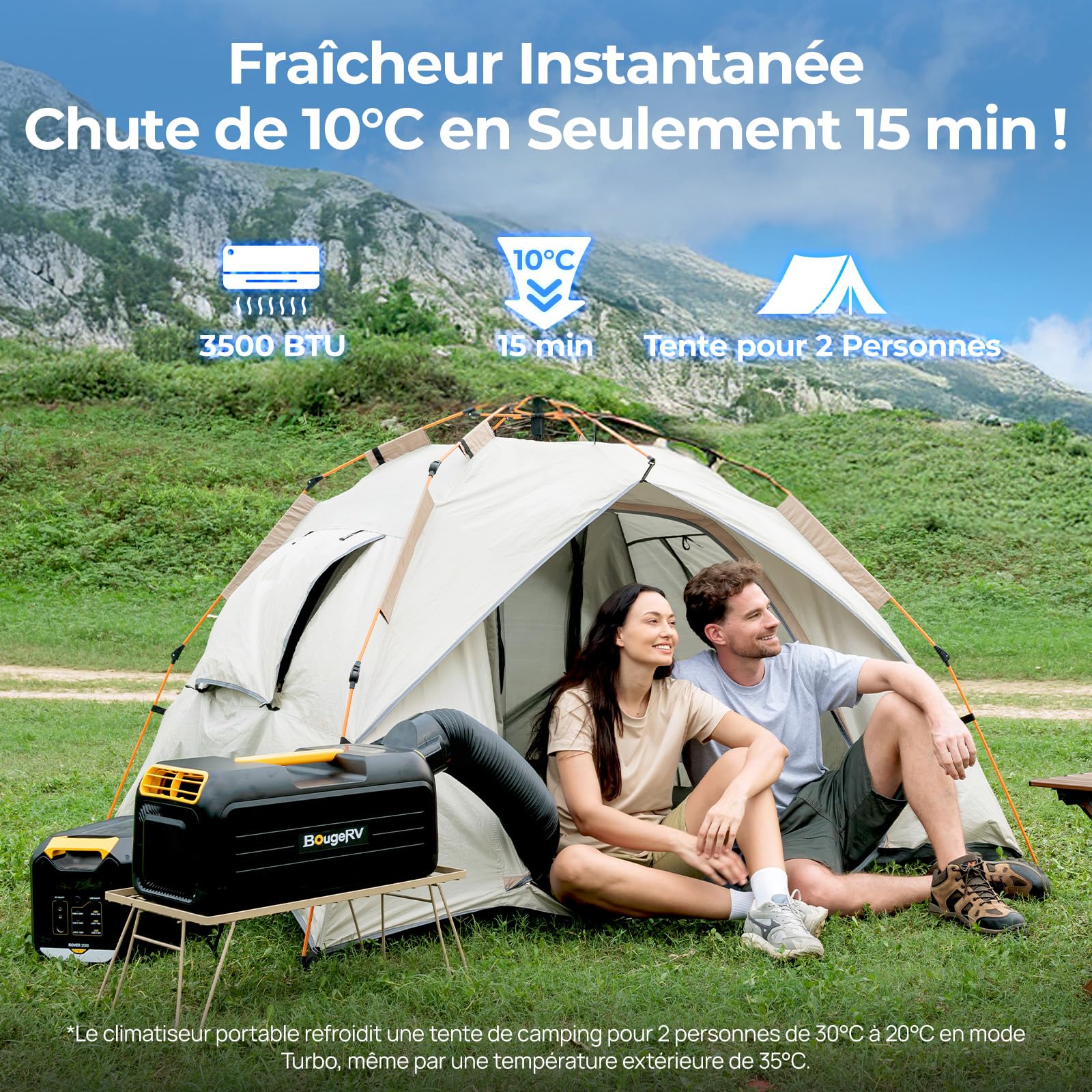 BougeRV PC35 Climatiseur Portable, 3500 BTU Climatisation Mobile | 5-en-1 avec App, Compact avec Poignée, AC 100V-240V, Climatiseur de Camping pour Camping-car, Tente, Camion, Van