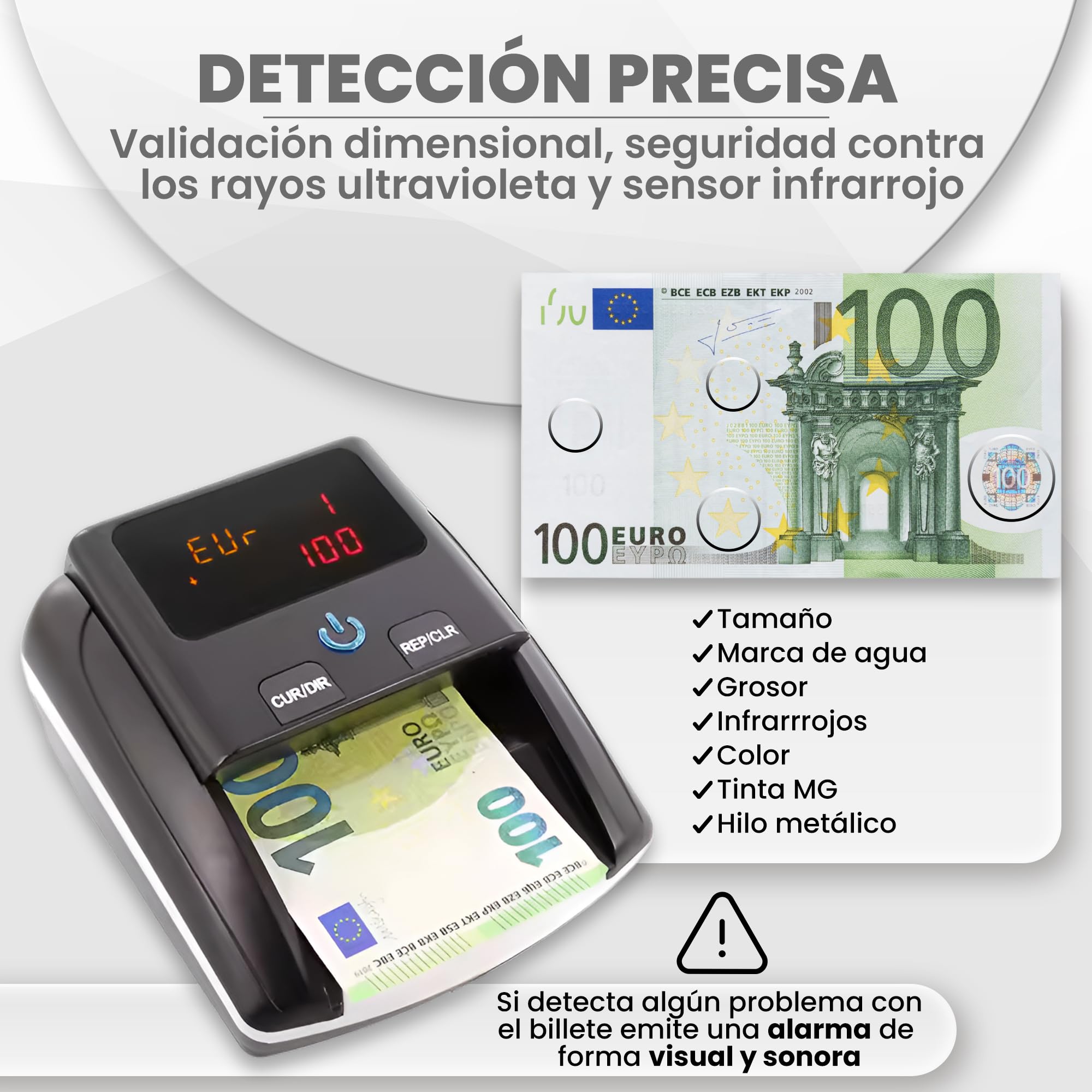 Detector y Contador de Billetes Falsos 2 en 1 - Modelo Actualizado 2025 - Compacto,Libiano y Automático - Detección UV/Microondas/Infrarrojo - Compatible con Euros, Dólares y Libras Esterlinas