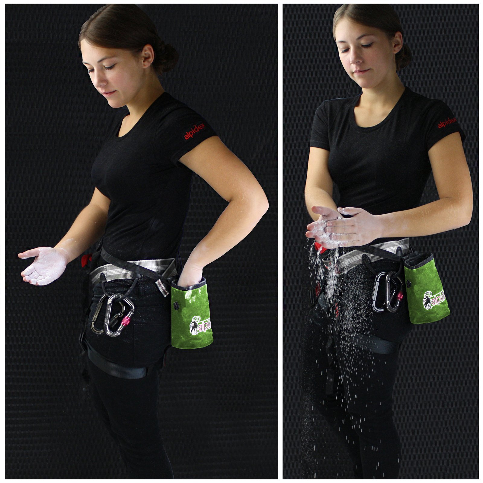 ALPIDEX Bolsa de Tiza Ajustable con cinturón, Bolsa de Tiza para Escalada, Gimnasia, Levantamiento de Pesas, Color Verde