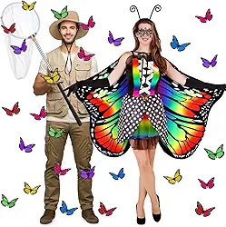 17 peças de fantasia de casal de Halloween para adultos, fantasia de apanhador de borboletas, Halloween, borboleta dupla face