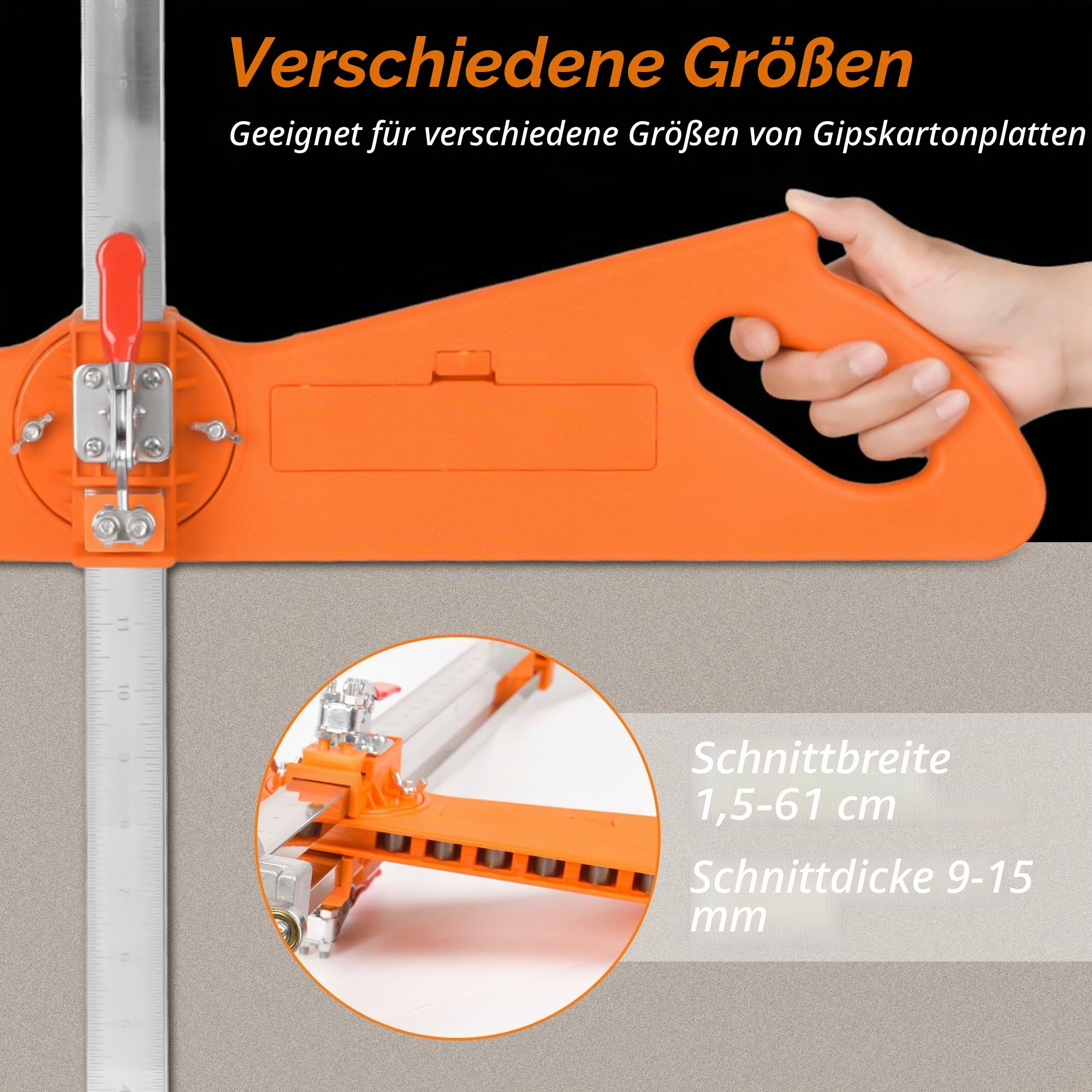 Gipskartonschneidewerkzeug – 2026 Verbesserter Trockenbauschneider – Gipskartonschneider mit verlängertem Nylongriff – Faltbare Trockenbauwerkzeuge mit 19 eingebauten Metallrädern – Plattenschneider
