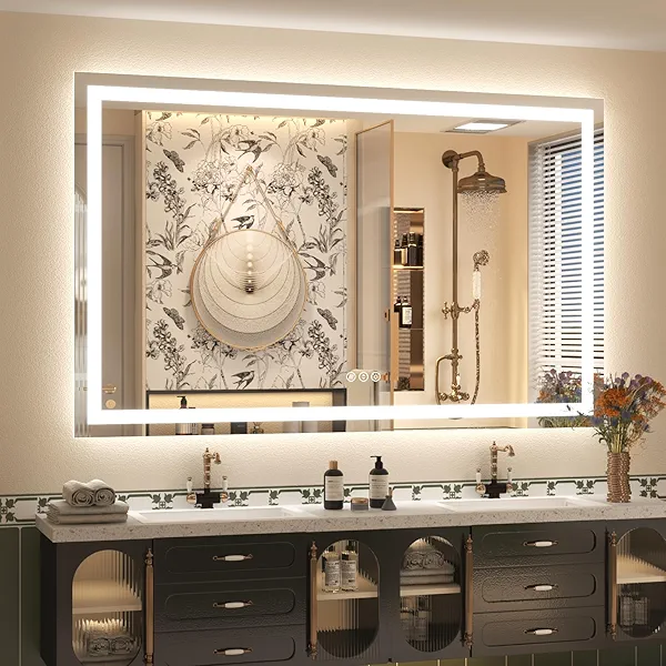 ODDSAN 60x 40 Inch Lighted Bathroom Mirror for Wall, LED Illuminated Vanity Mirror with Lights, Dimmable, Anti-Fog, ETL Listed (Backlit and Front Lighted)
