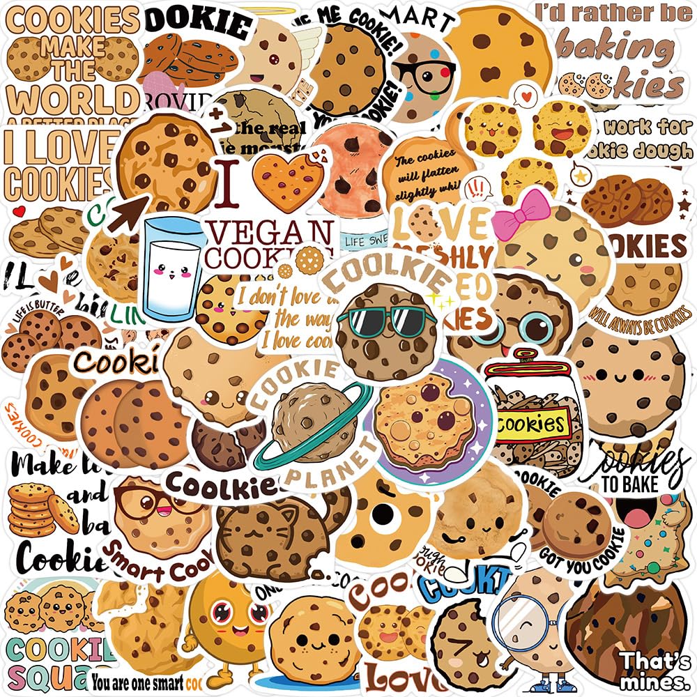 50PCS Cookie Stickers for Water Bottle Car Laptop Skateboard Phone Luggage Helmet Scrapbook Bike Refrigerator Computer,Cartoon Aesthetic Food Waterproof Decals for Children Teens Adults Girl Boys — image 1