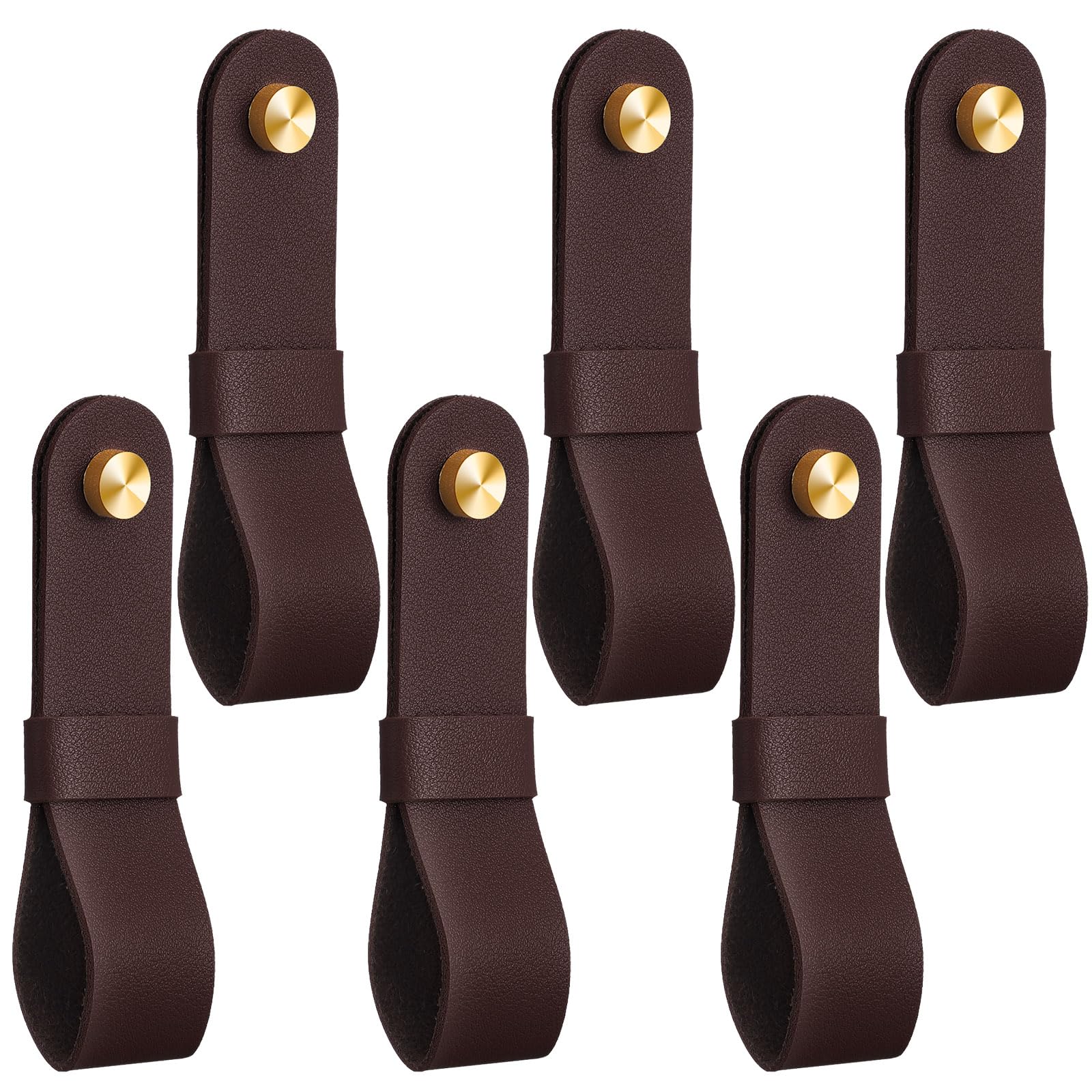 CroBlissful 6 Pcs Leather Curtain Rod Holders PU Leather Curtain Rod Bracket Mounted Loop Straps with Screws and Plastic Wall Plugs, Boho Pole Hanger Hook for Towel Oar Home Wall Display (Dark Brown)