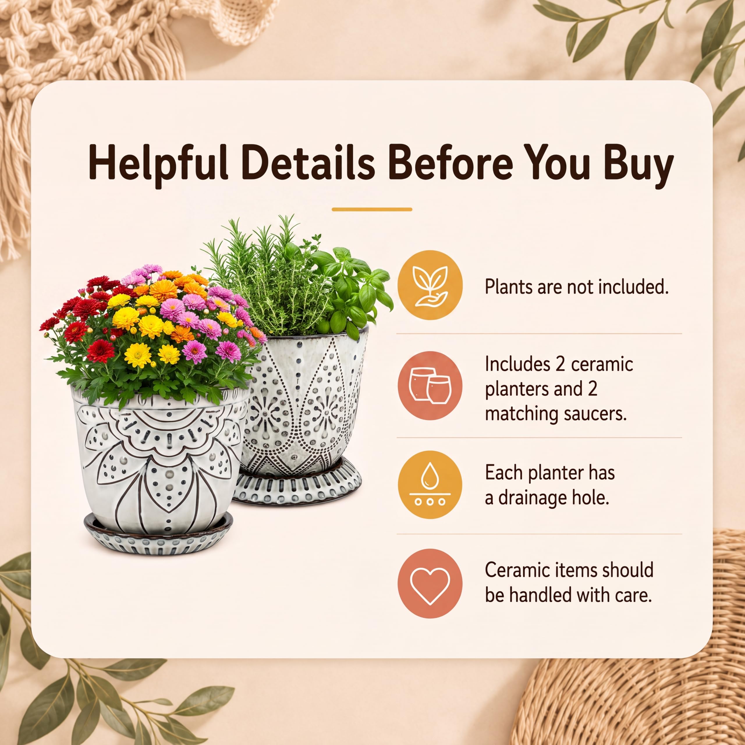 Ceramic Plant Pots - 6 Inch Indoor Planters -7 Ceramic Plant Pots - 6 Inch Indoor Planters -7