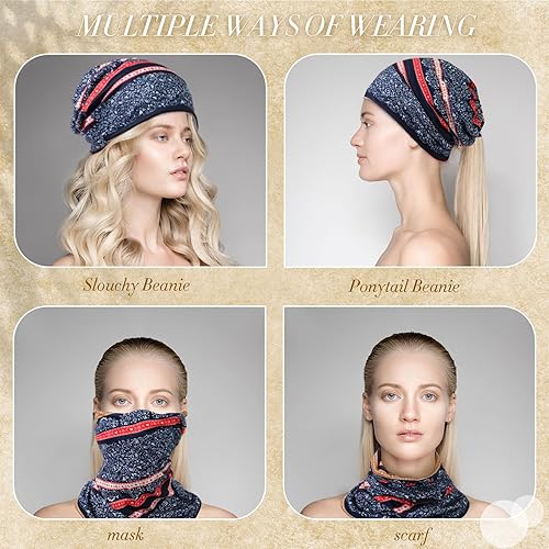 Miniatura 7 de Gorro holgado para mujer, 5 piezas, turbante, elástico, para el cáncer, gorros, bufanda para dormir