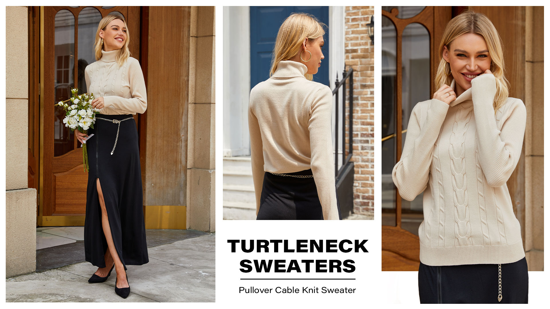 LEANI Womens 2025 Turtleneck Sweaters Cable Knit Long Sleeve