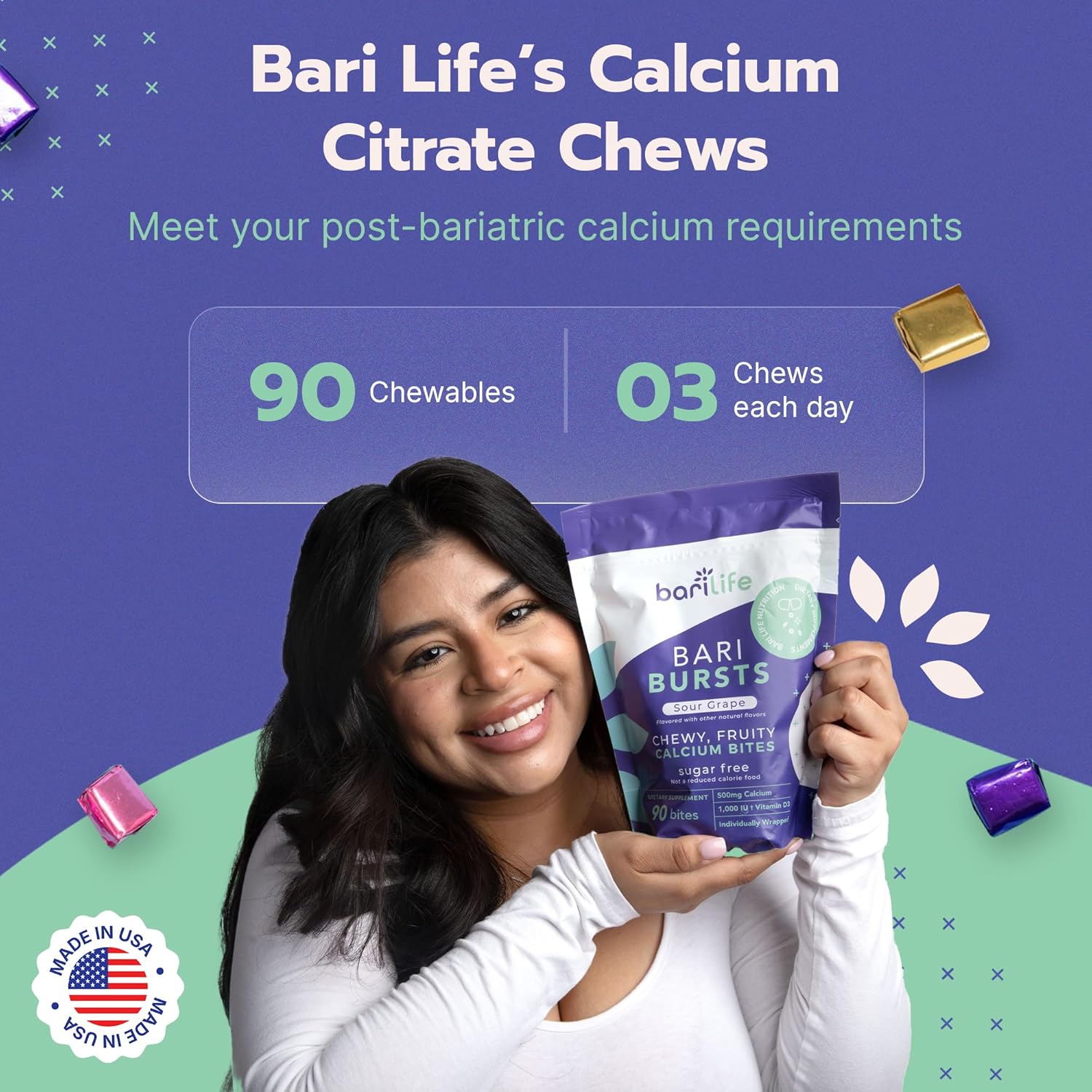 Calcium Citrate Bariatric Calcium Chews with 1000 IU Vitamin D3 - Ideal for Bariatric Patients - BariBurst by Bari Life (Fruit Punch) - Image 6