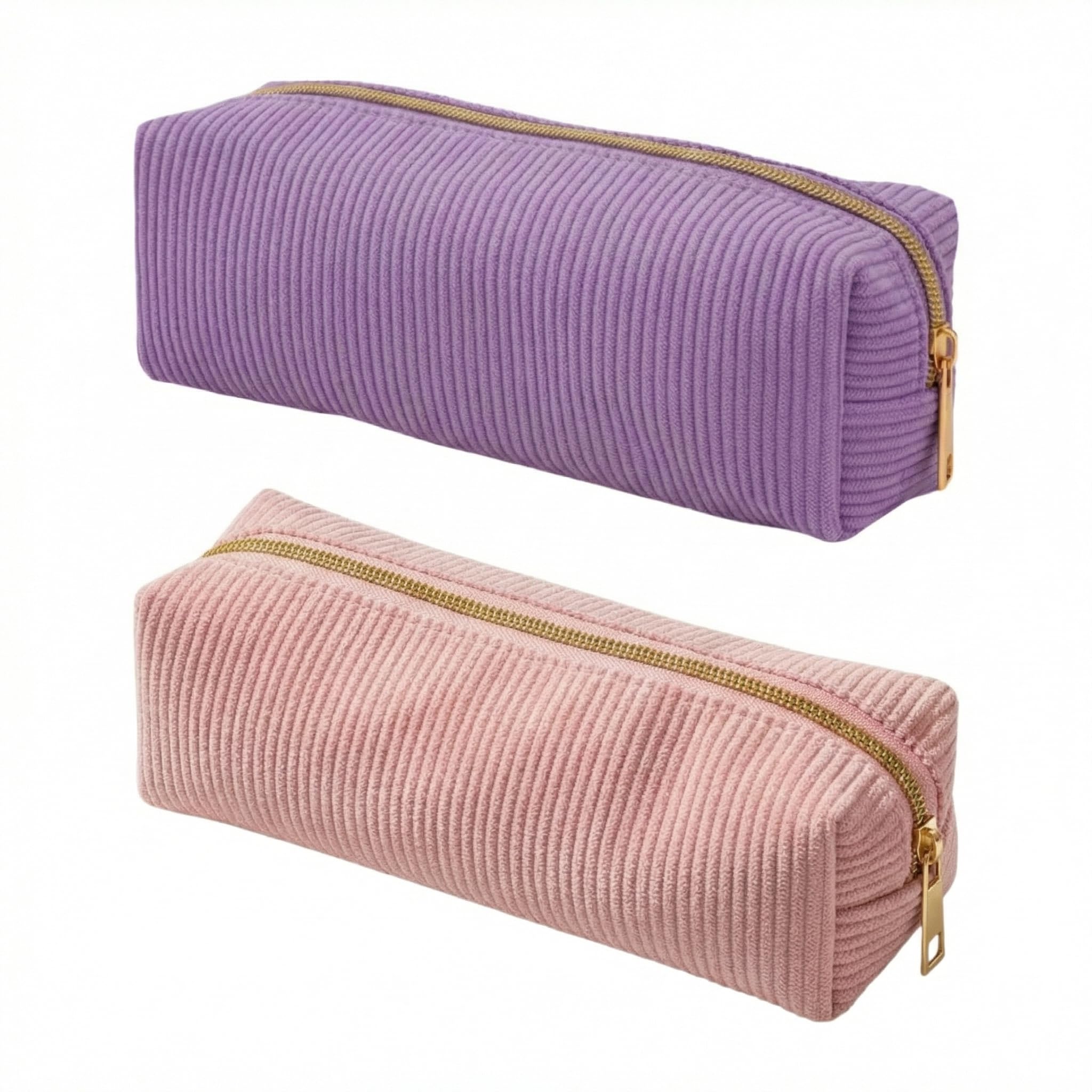 Nybrax 2-Piece Cute Pencil Case, Pen Pouch, Corduroy Cute Pencil Pouch, Portable Stationery Pencil Bag, Stationery Pouch, Corduroy Aesthetic Pencil Case, for Teenage College Exams (Pink and Purple)