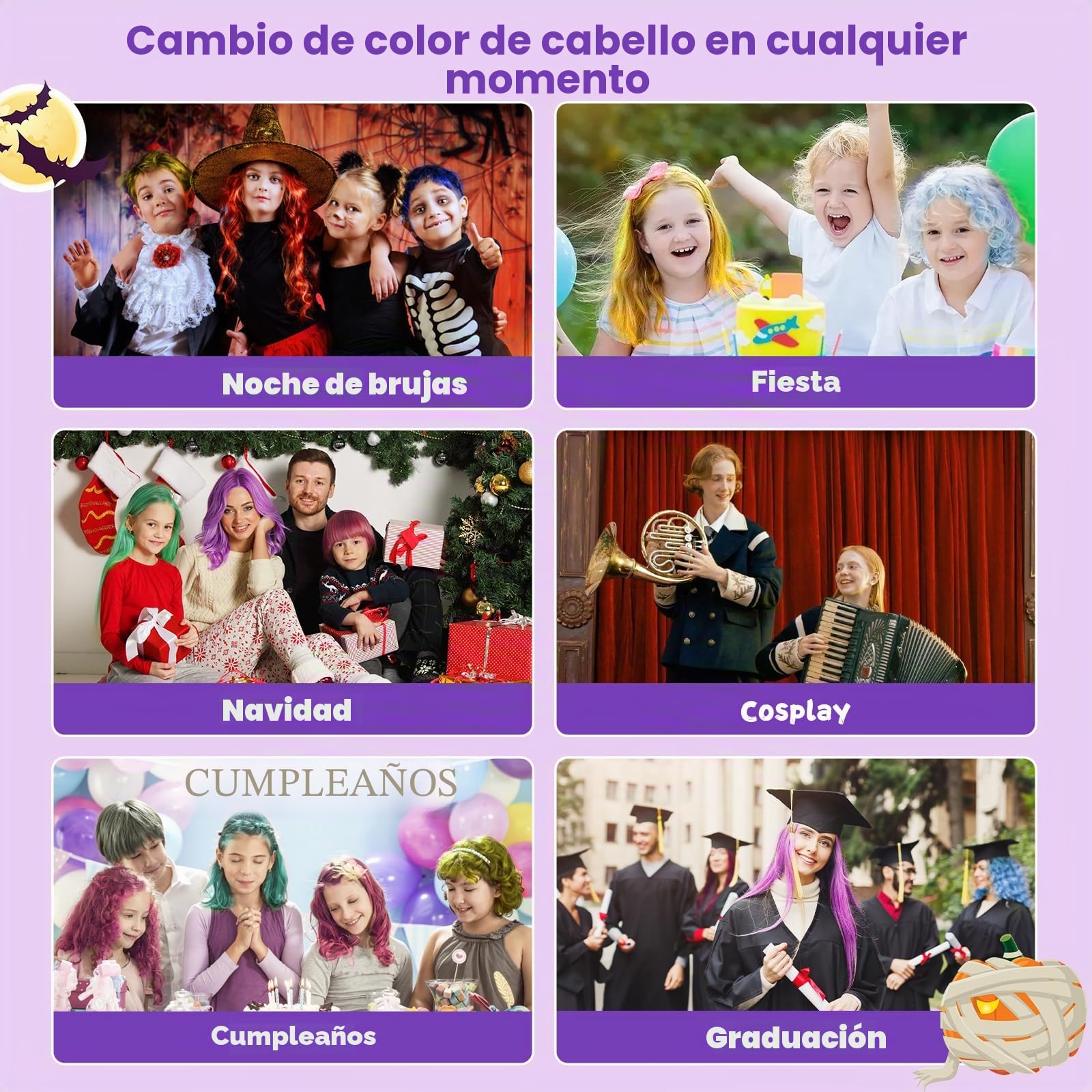 Tinte temporal púrpura para niños, tinte instantáneo violeta, para mujeres, hombres, color púrpura, pomada de peinado, para niñas, color crema, cera para fiestas, cosplay, Halloween