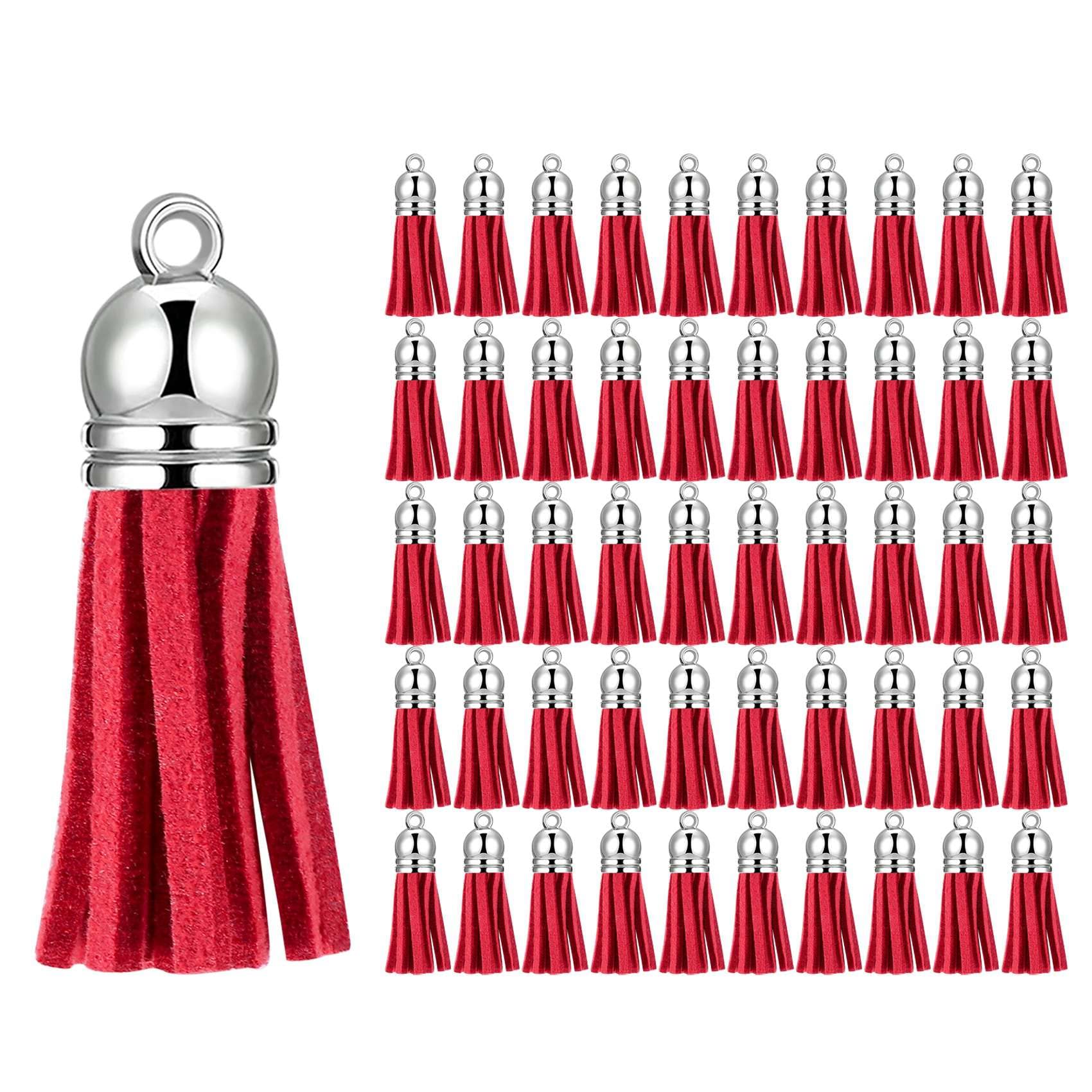 NIZEAMI 100Pcs Keychain Tassels Faux Suede Leather Tassel Pendants Keychain Decoration for DIY Crafts Making Supplies