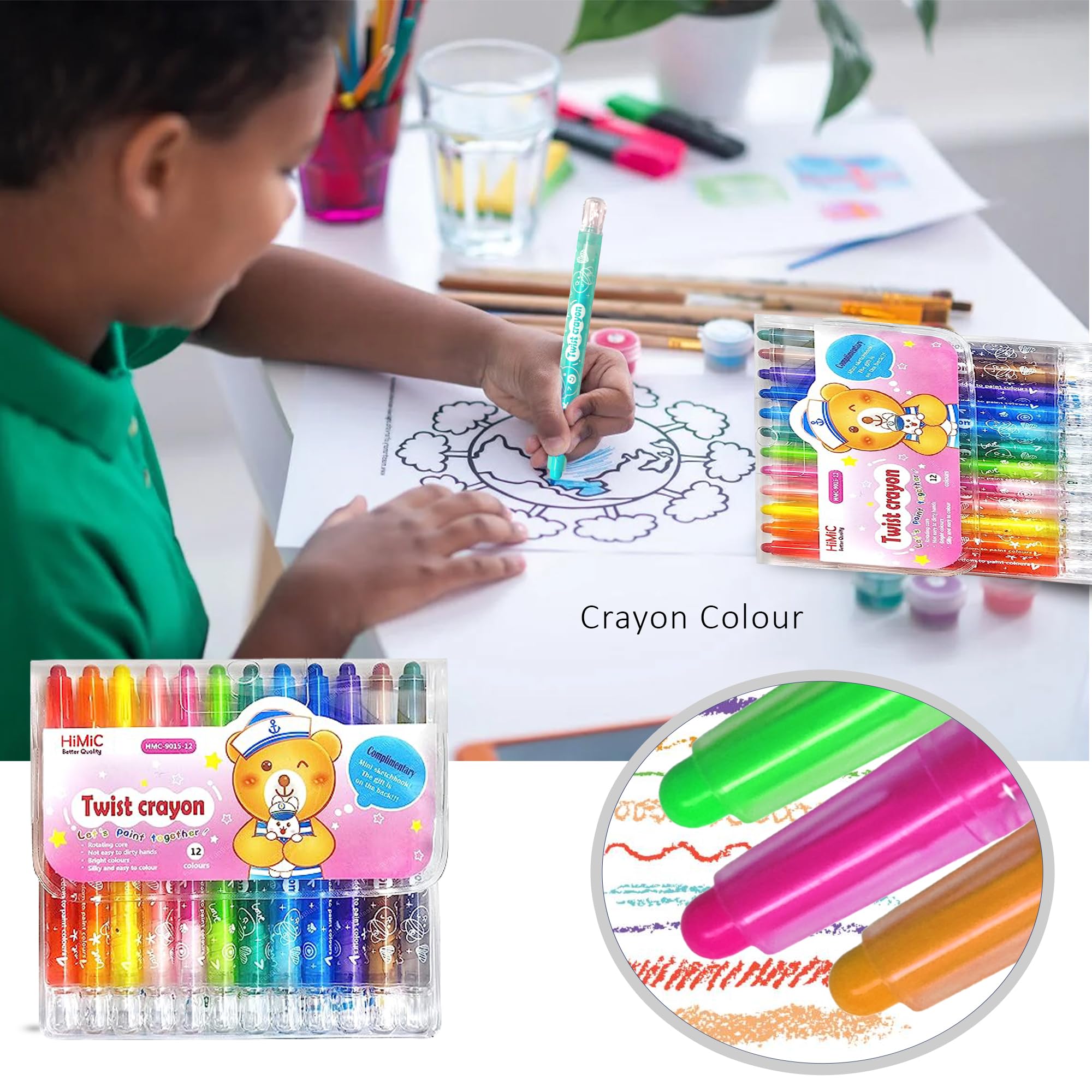FunBlast Twist Crayons for Kids -12 Pcs Crayon Set, Coloring Kit for Kids, Crayon for Drawing & Painting for Kid, Art & Craft Kit, Birthday Return Gifts for Kid (Multicolor) - Image 9 thumbnail
