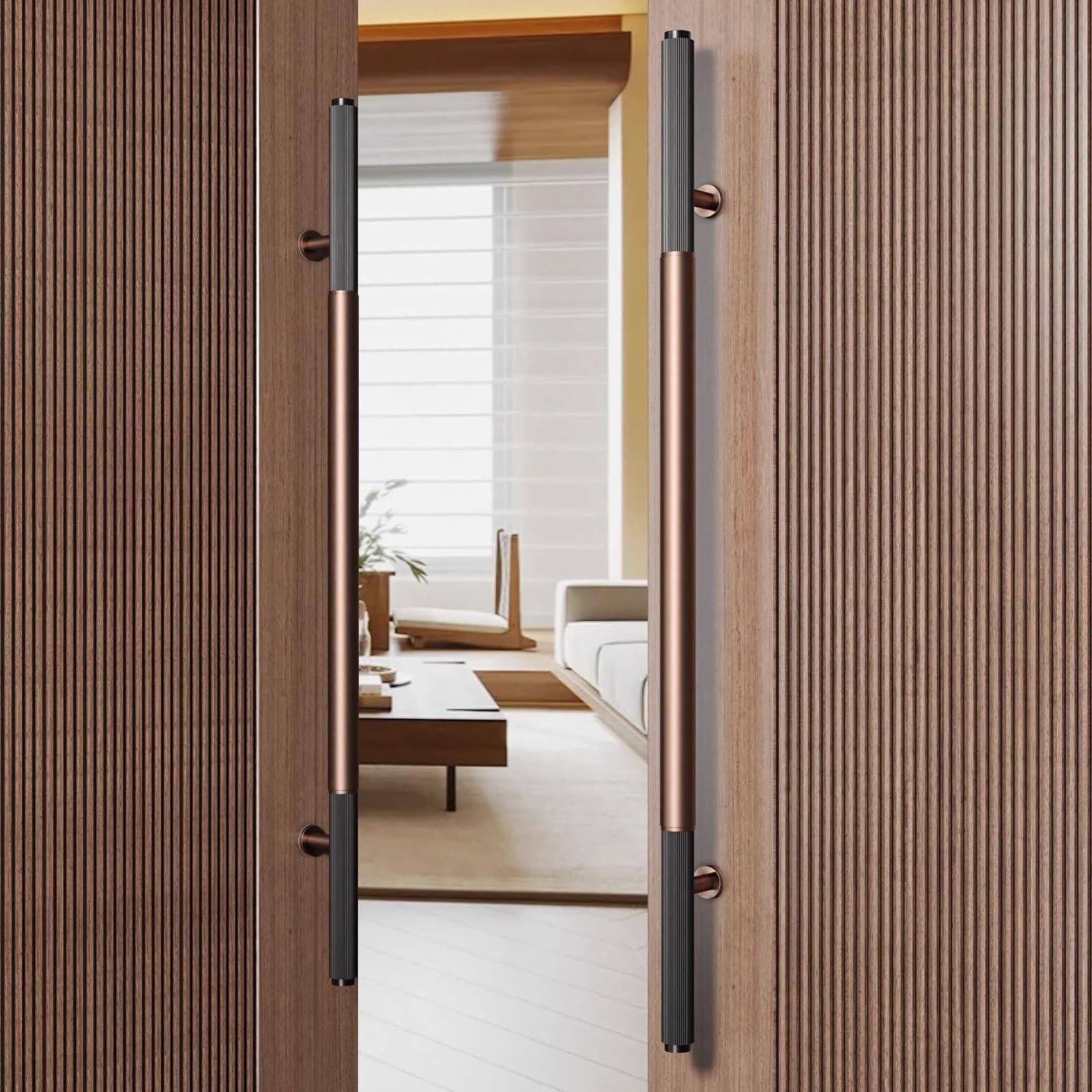 JS Space Stainless Steel Door Pull Handle, Heavy Duty Glass Door Handle for Entry & Commercial Use, for Wood, Sliding Barn Doors, Back-to-Back Installation Hardware Red Bronze 47.2" (31.5" CTC)