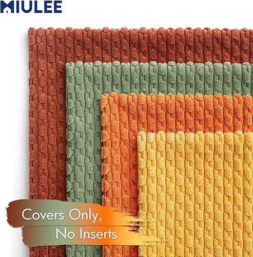 Miniatura 6 de MIULEE Juego de 4 fundas de cojín de pana a rayas bohemias de color naranja quemado otoñal, decoración del hogar rural para sofá, cama, sofá y sala