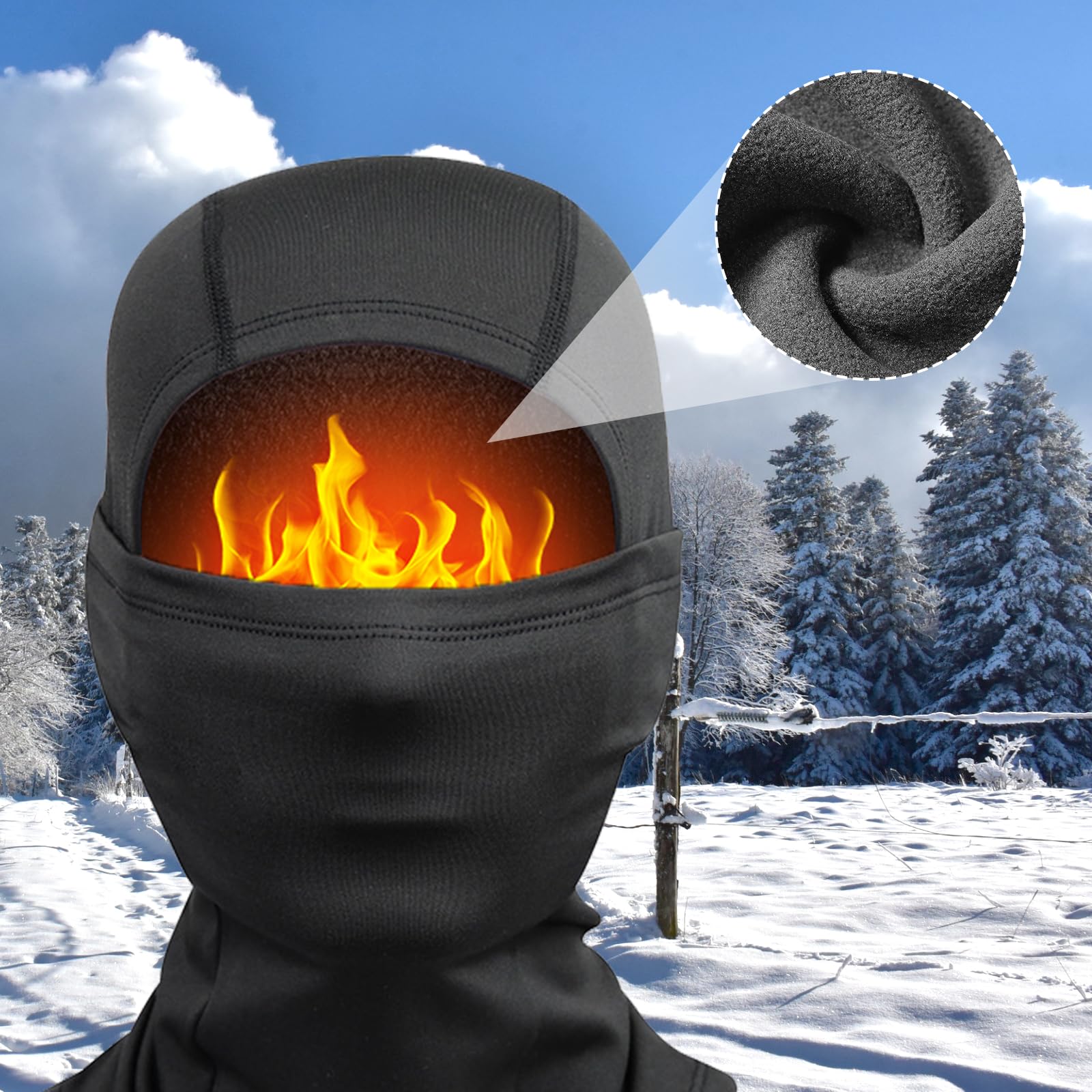 Kominiarka narciarska, maska narciarska, dla dzieci, chłopców, dziewczynek, na zimę, jesień, wiatroszczelna kominiarka motocyklowa na narty, snowboard, rower, czarna, czarny, 3XS-S